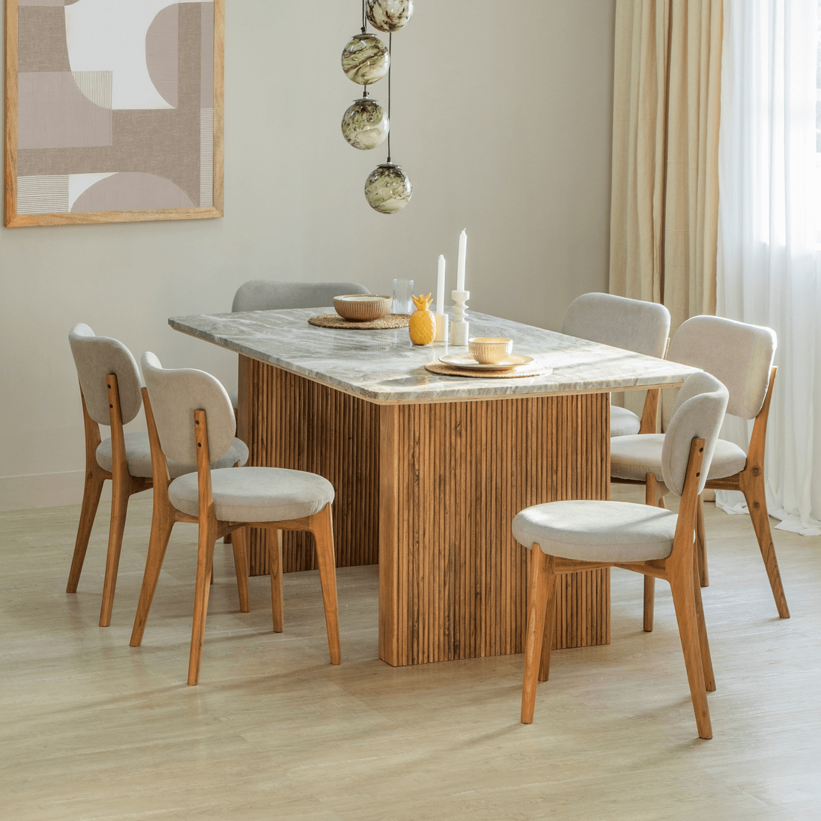 Hiro Marble Top Dining Table 6 Seater