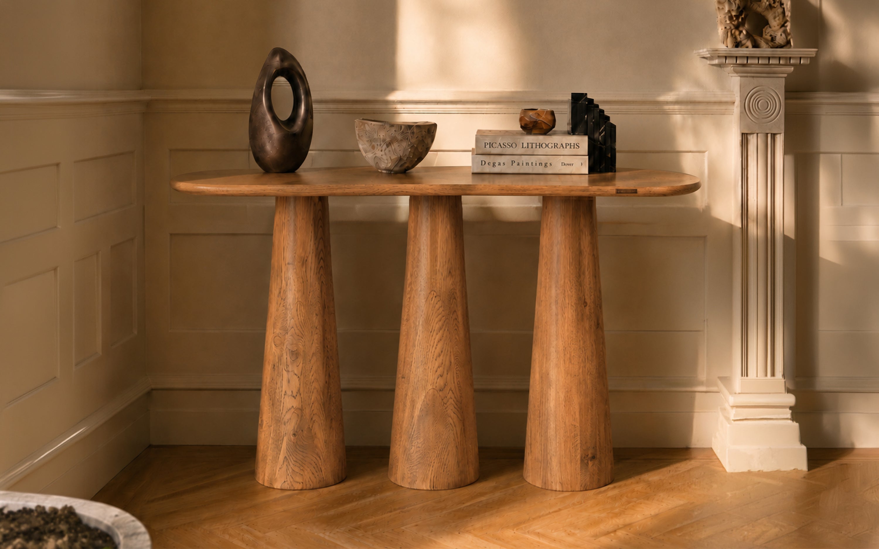 Hump Curved Wooden Console Table | Oak Wood | Brown Finish - Orange Tree