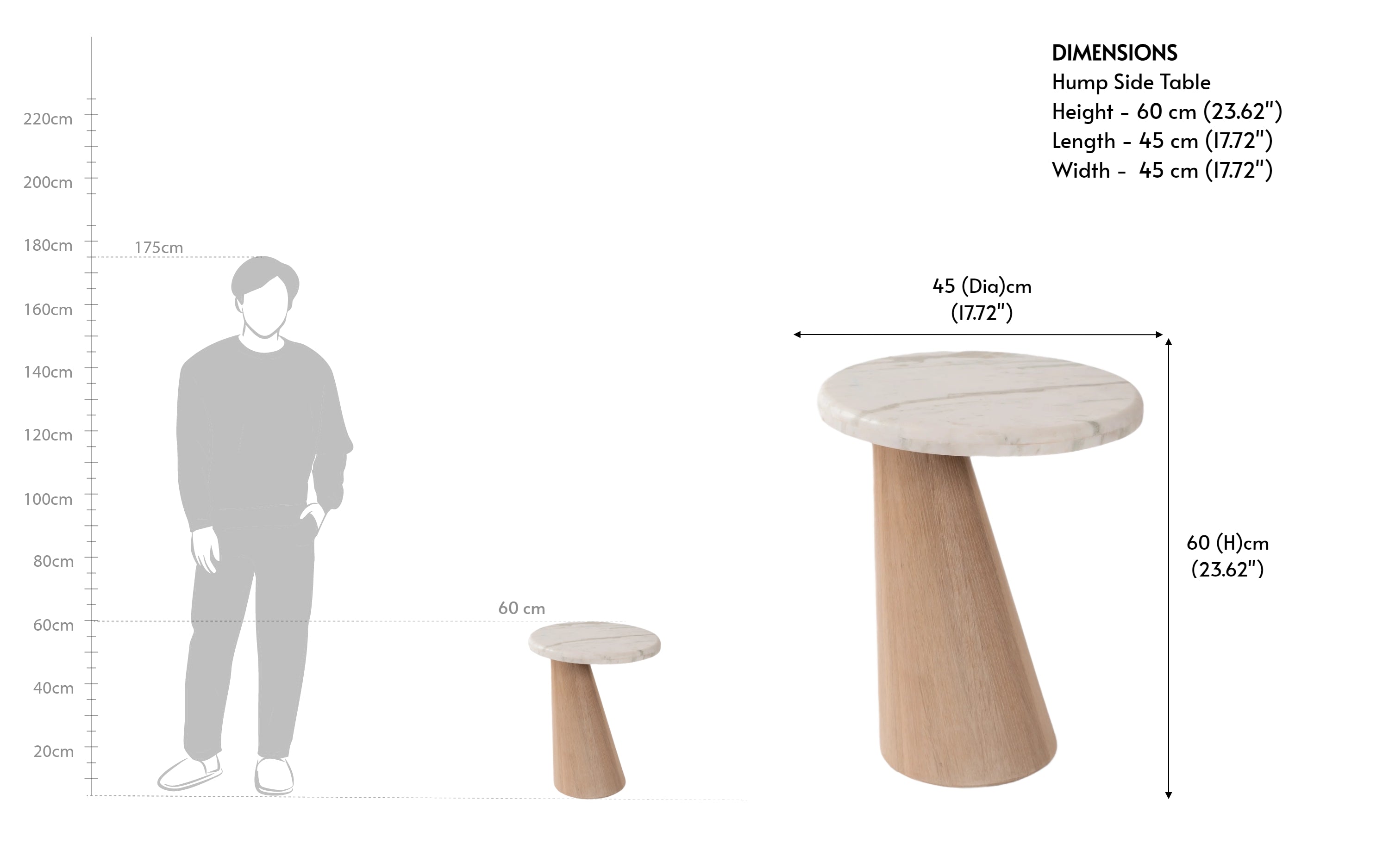 Hump Round Marble Top Side Table | Aravali Marble, Oak Wood - with white background - Orange Tree
