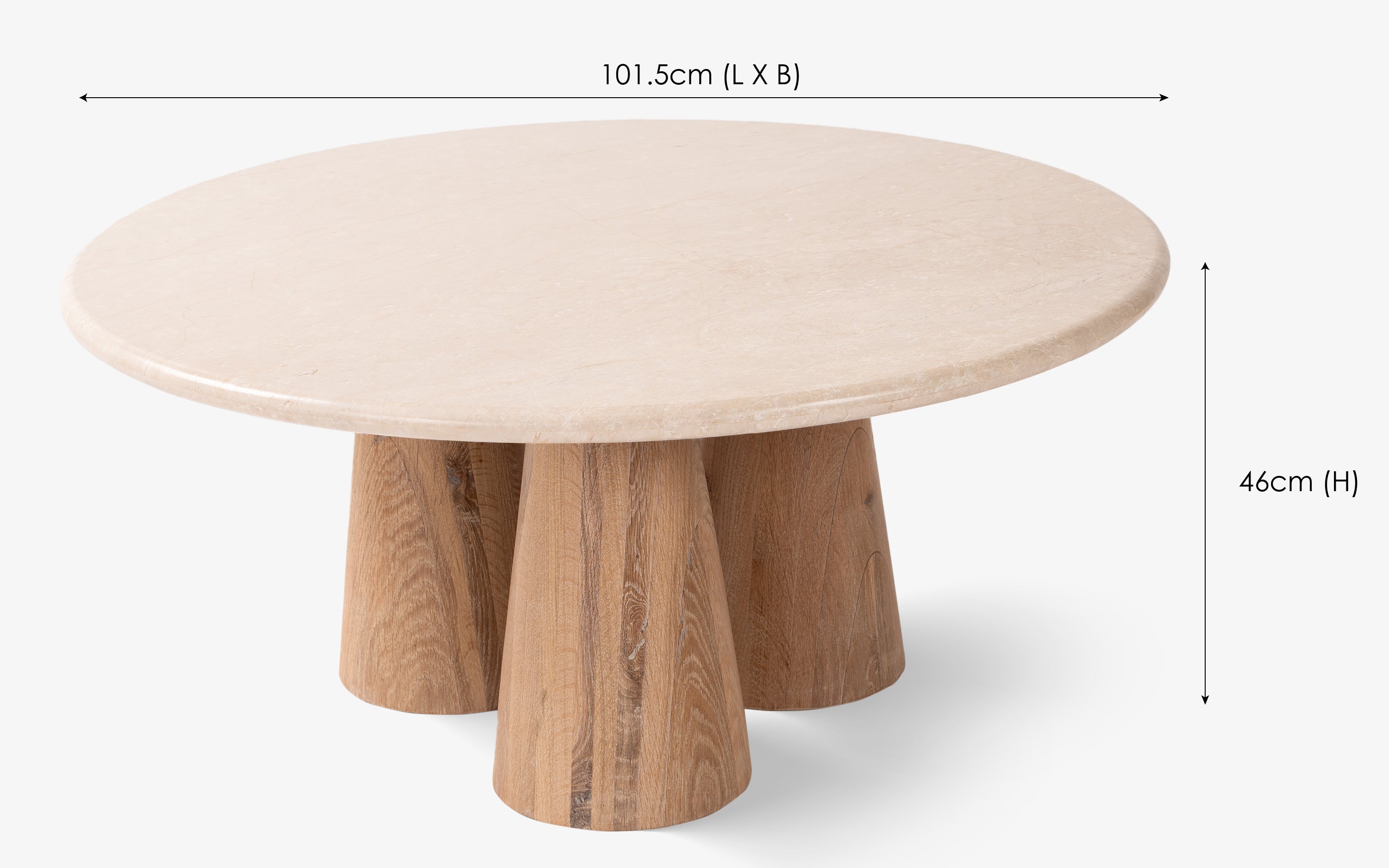 Hump Marble Top Coffee Table with Oak Wood Base