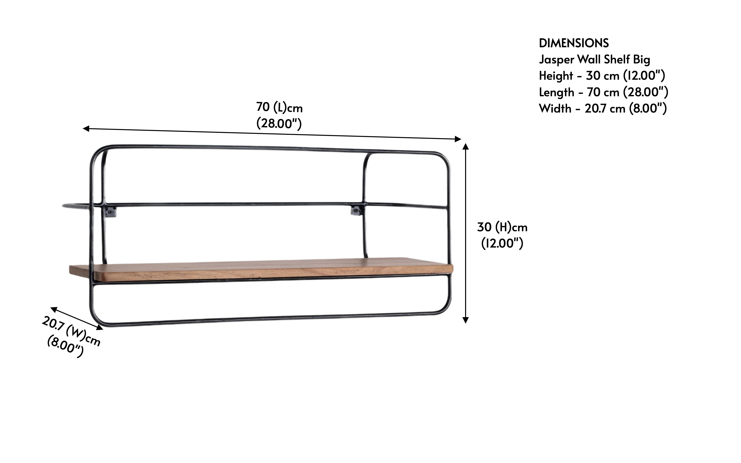 Jasper Metal Wall Shelf with 1 Shelf | Wooden Wall Mounted Shelf - Close shot - from right angle - Orange Tree