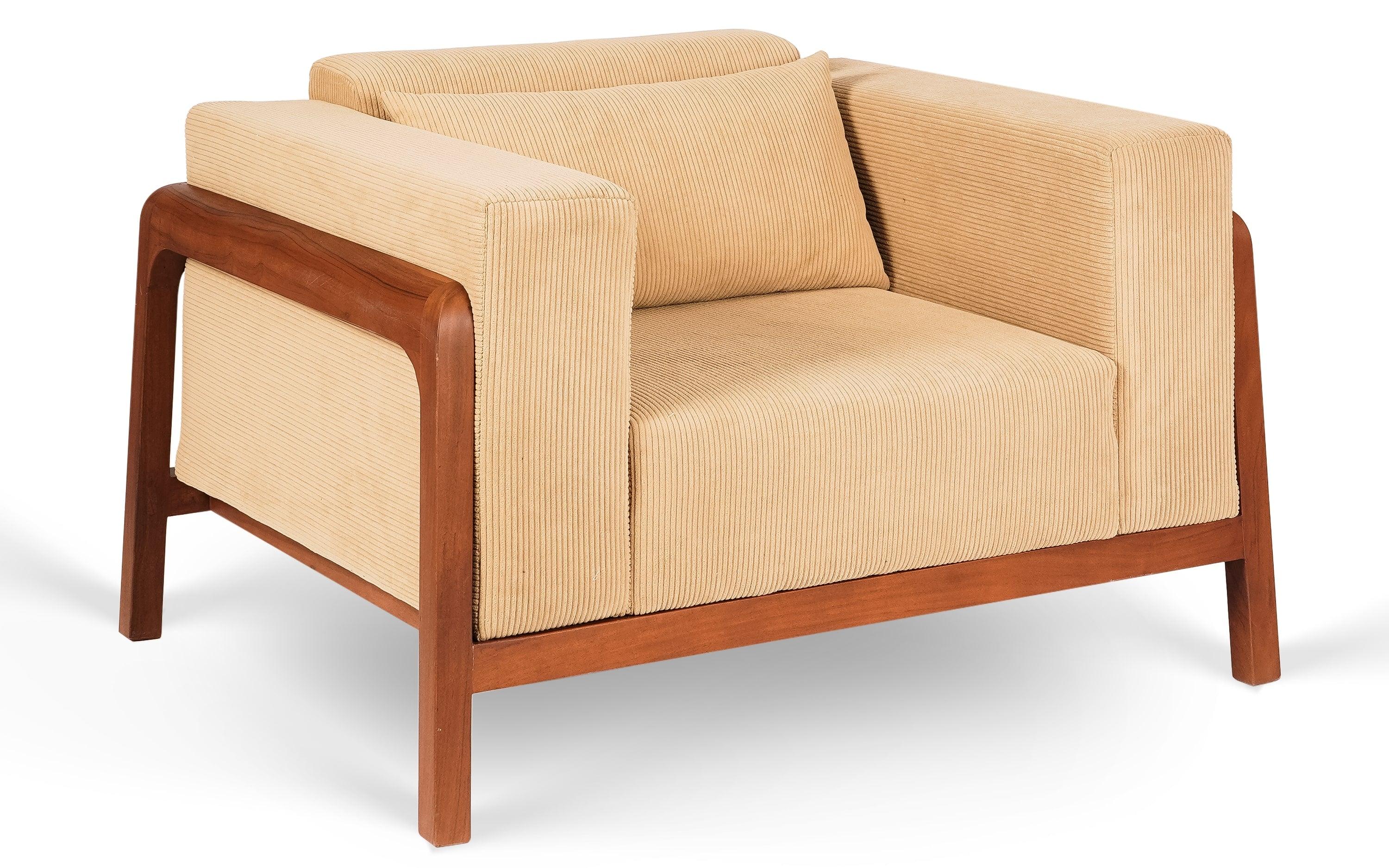 Joy 1 Seater Yellow Sofa with Wooden Legs - with white background - Orange Tree