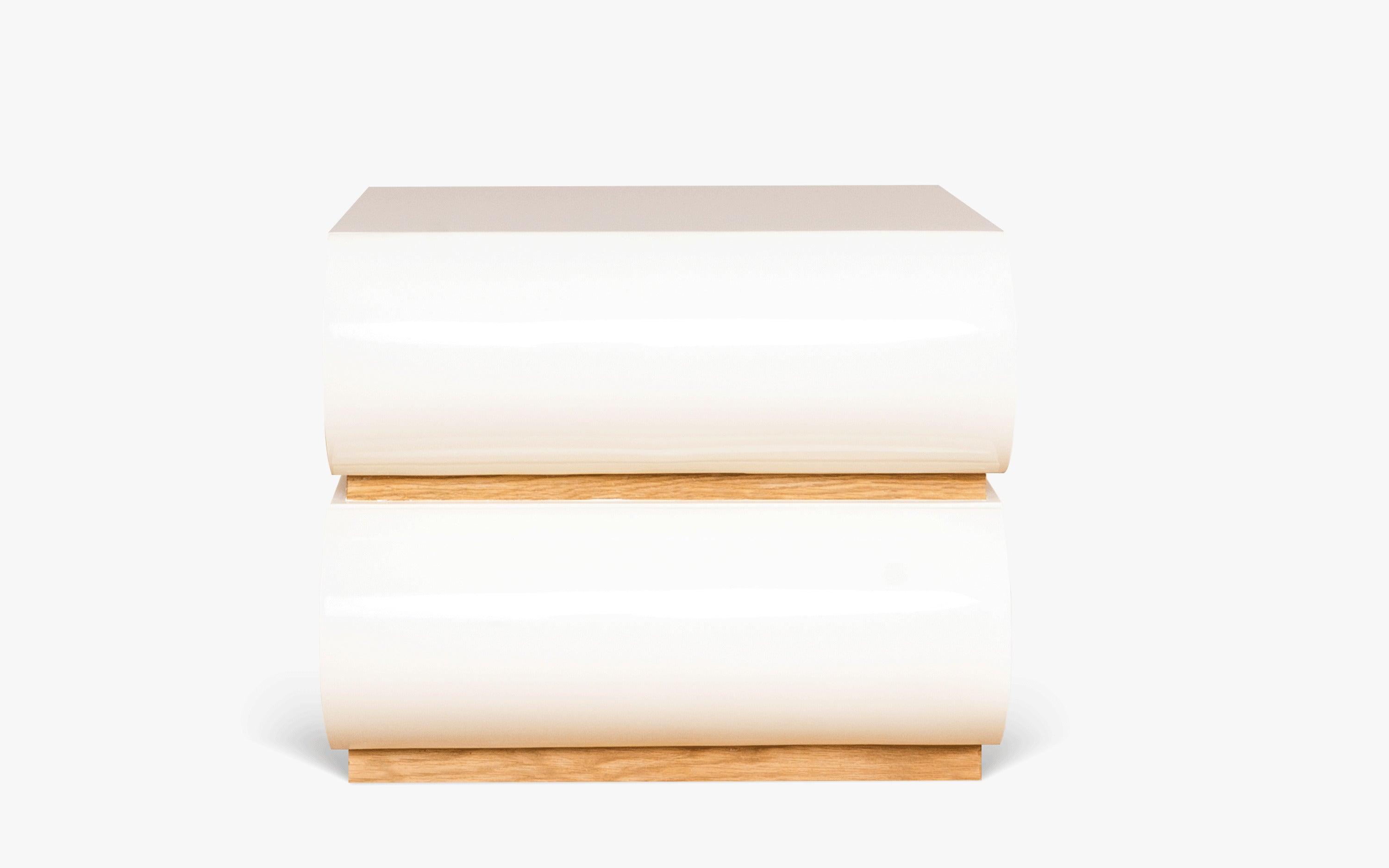 Buy Kaba Oak Wood White Bedside Table 2 Drawer - Close shot - from right angle - Orange Tree