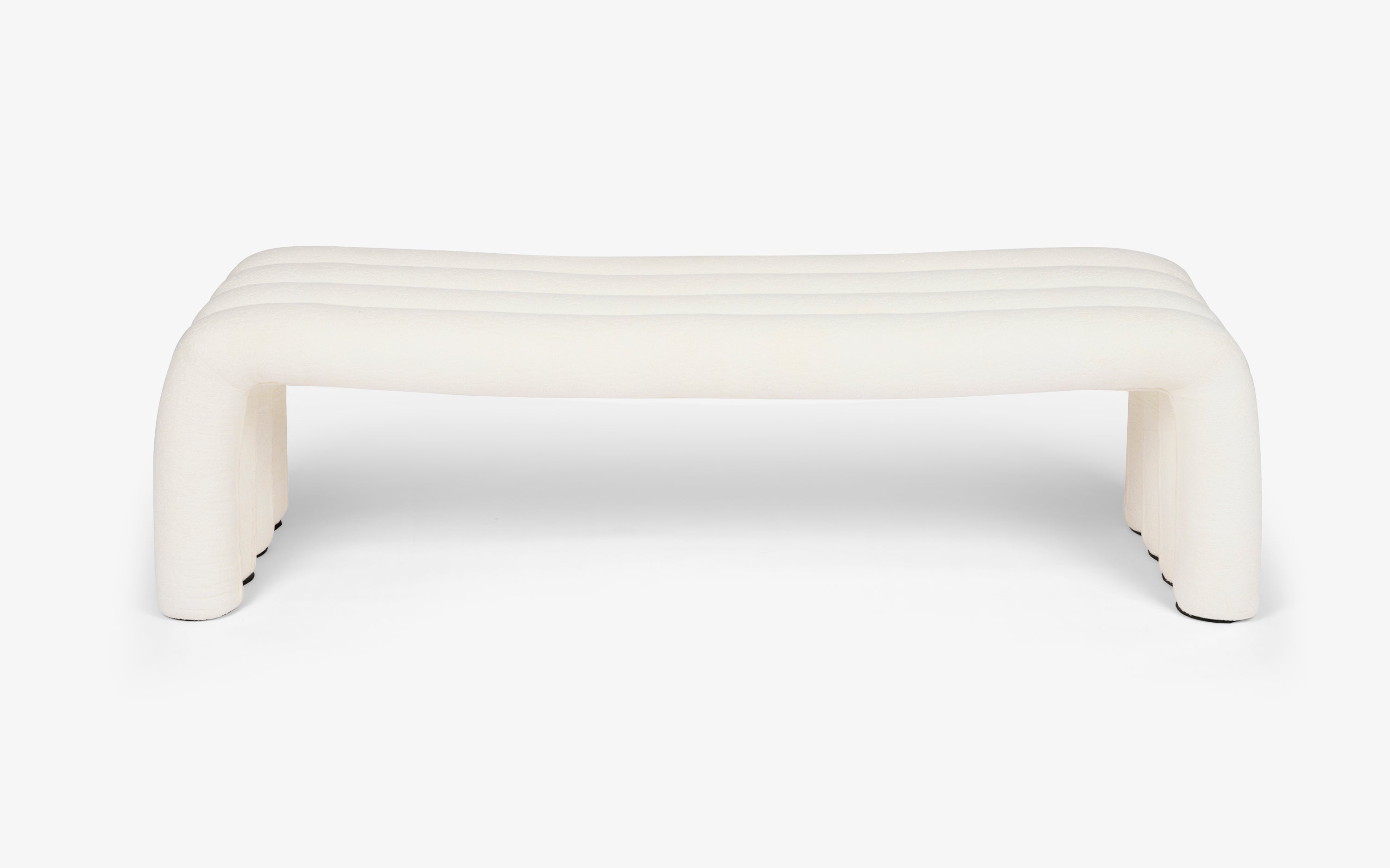 Kaba 3 Seater Boucle Fabric Bench for Living Room | White Fabric - with white background - Orange Tree