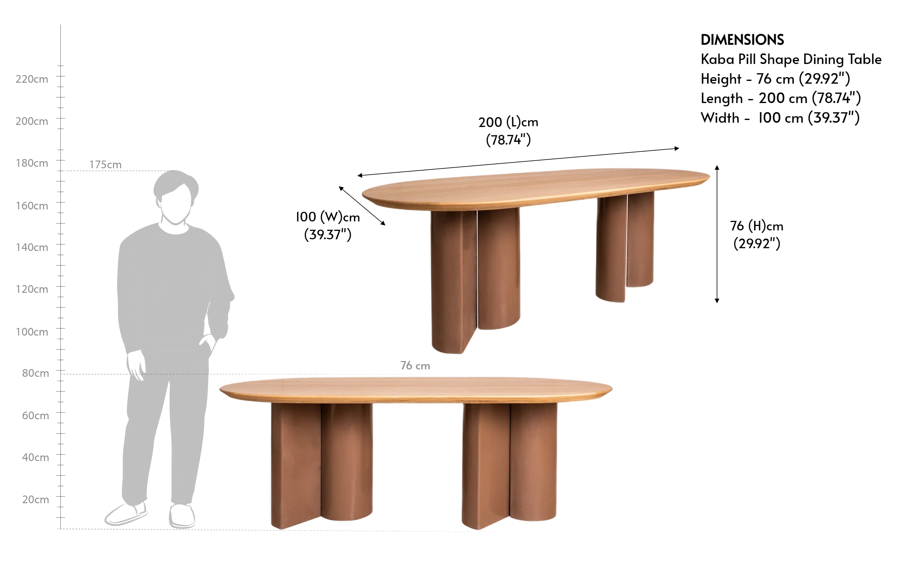 Kaba Wooden Dining Table Seater in Brown Finish Oval Shape