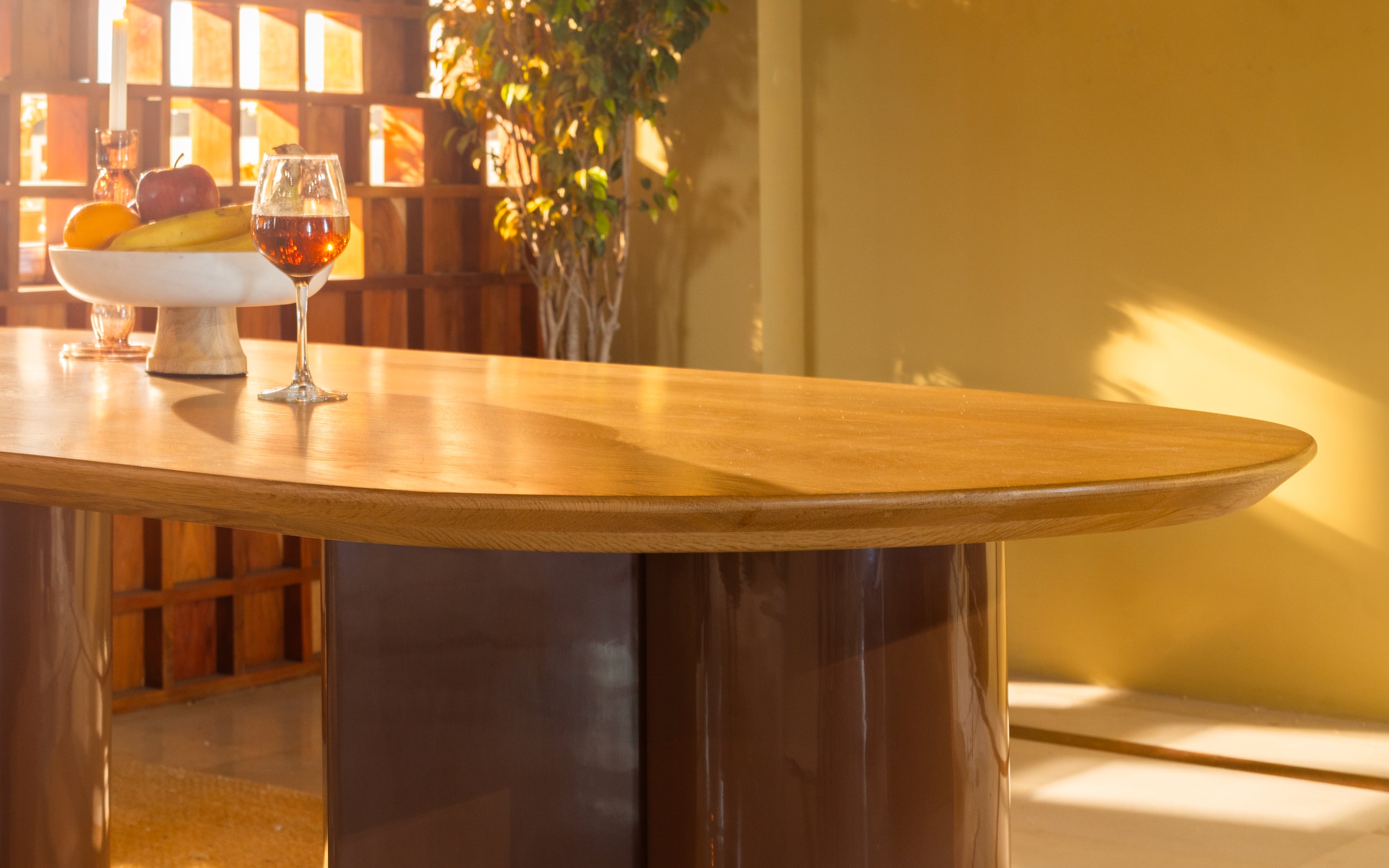 Kaba Oval Shape 6 Seater Wooden Dining Table - Close shot - from right angle - Orange Tree