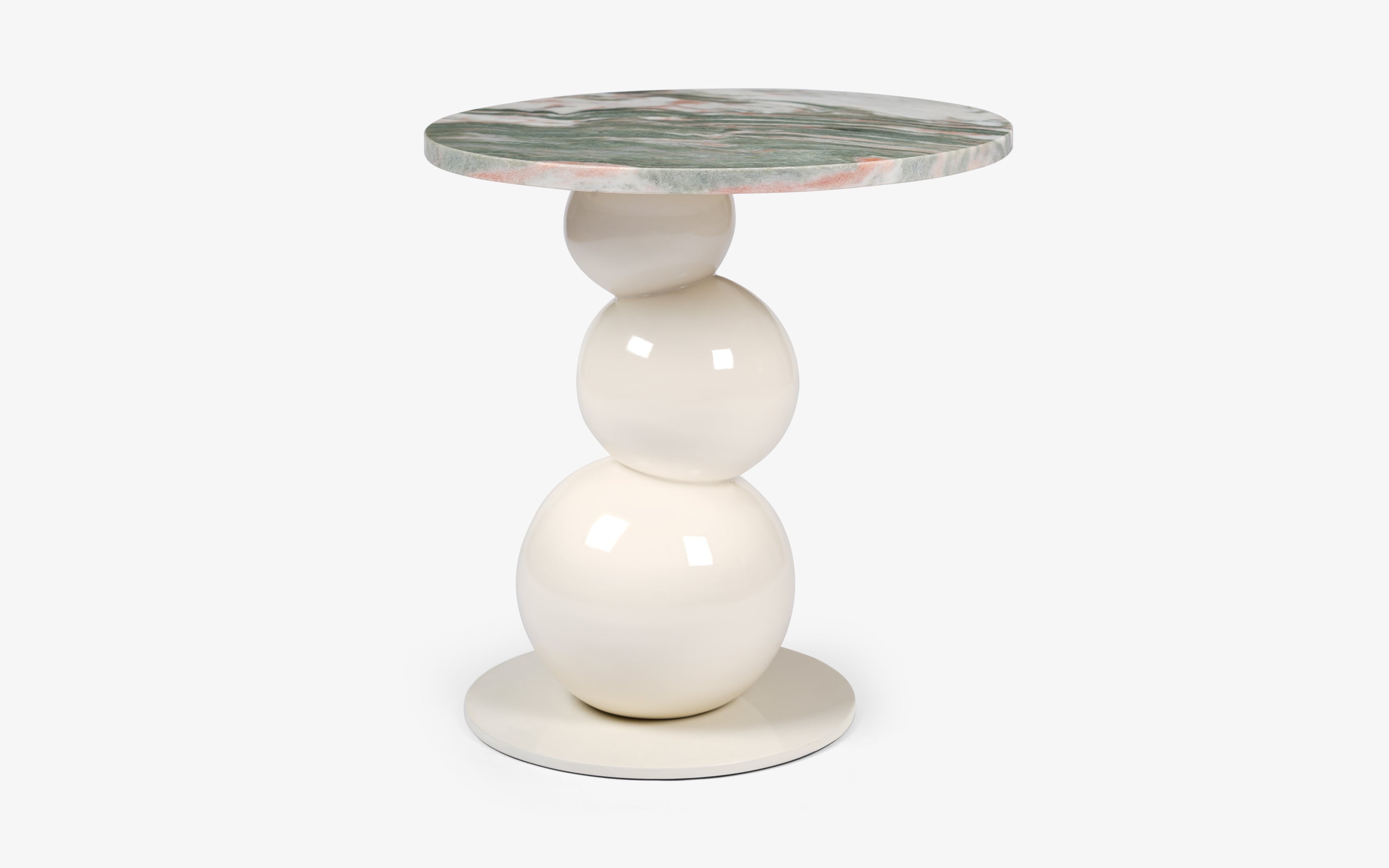 Kaba Marble Round Side Table with White Finish - with white background - Orange Tree