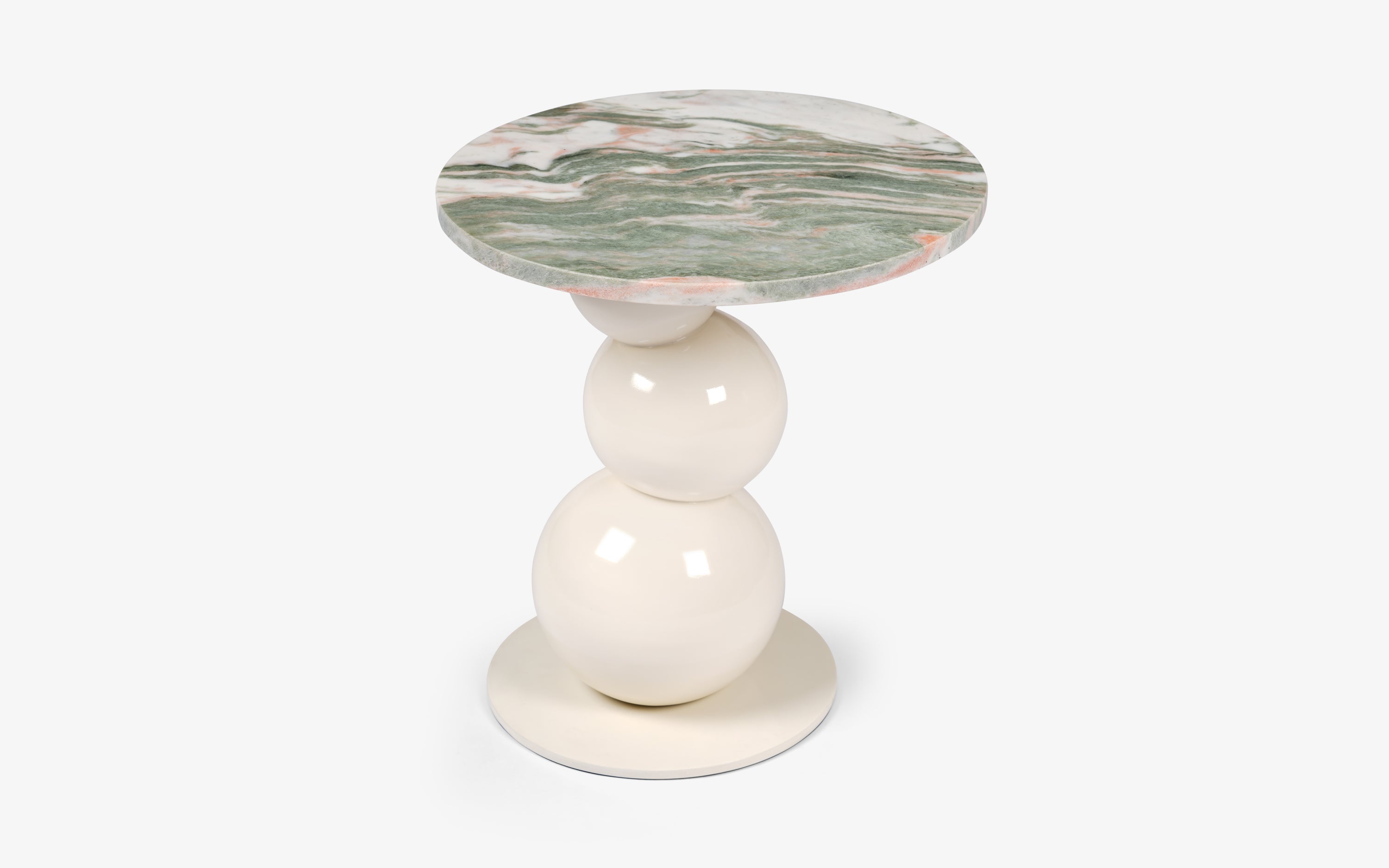 Kaba Marble Round Side Table with White Finish - with white background - Orange Tree