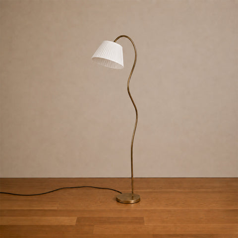 Modern brass floor lamp with fabric shade