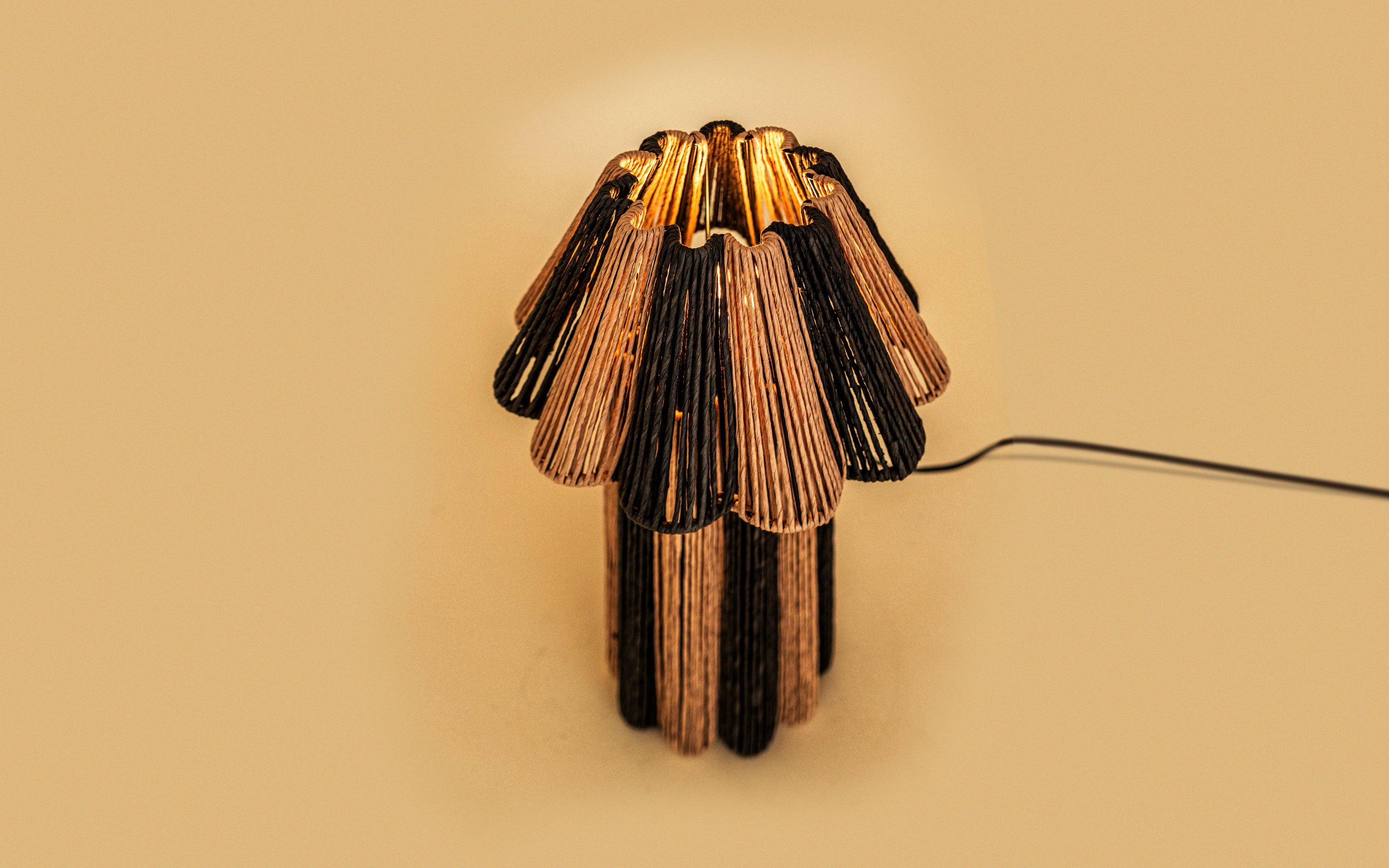 Kenji Conical Table Lamps | Raffia Shade Side Table Lamp - Close shot - from upper angle - Orange Tree