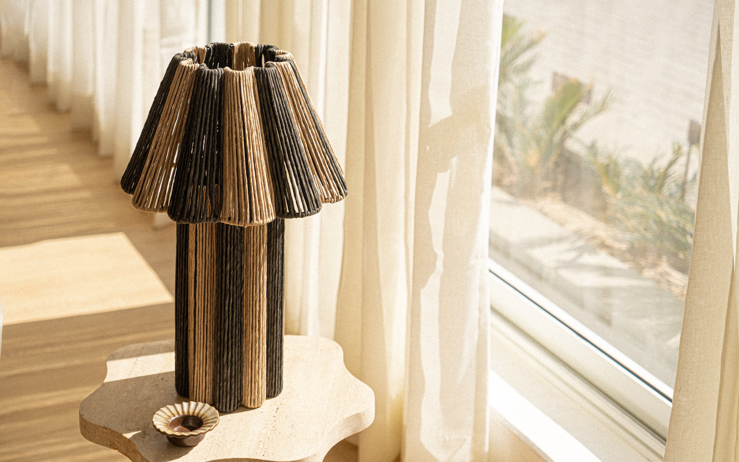 Kenji Conical Table Lamps | Raffia Shade Side Table Lamp - Orange Tree