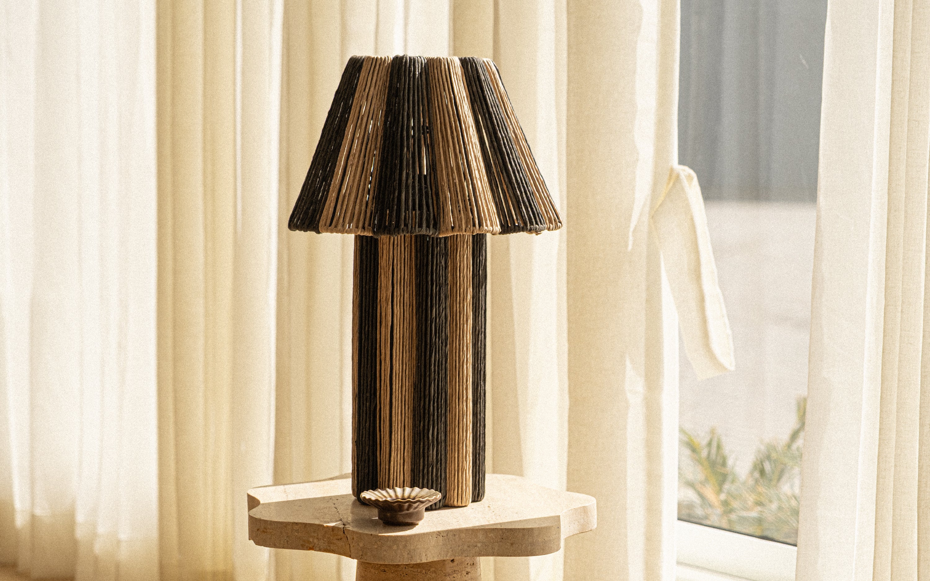 Kenji Conical Table Lamps | Raffia Shade Side Table Lamp - Close shot - Orange Tree
