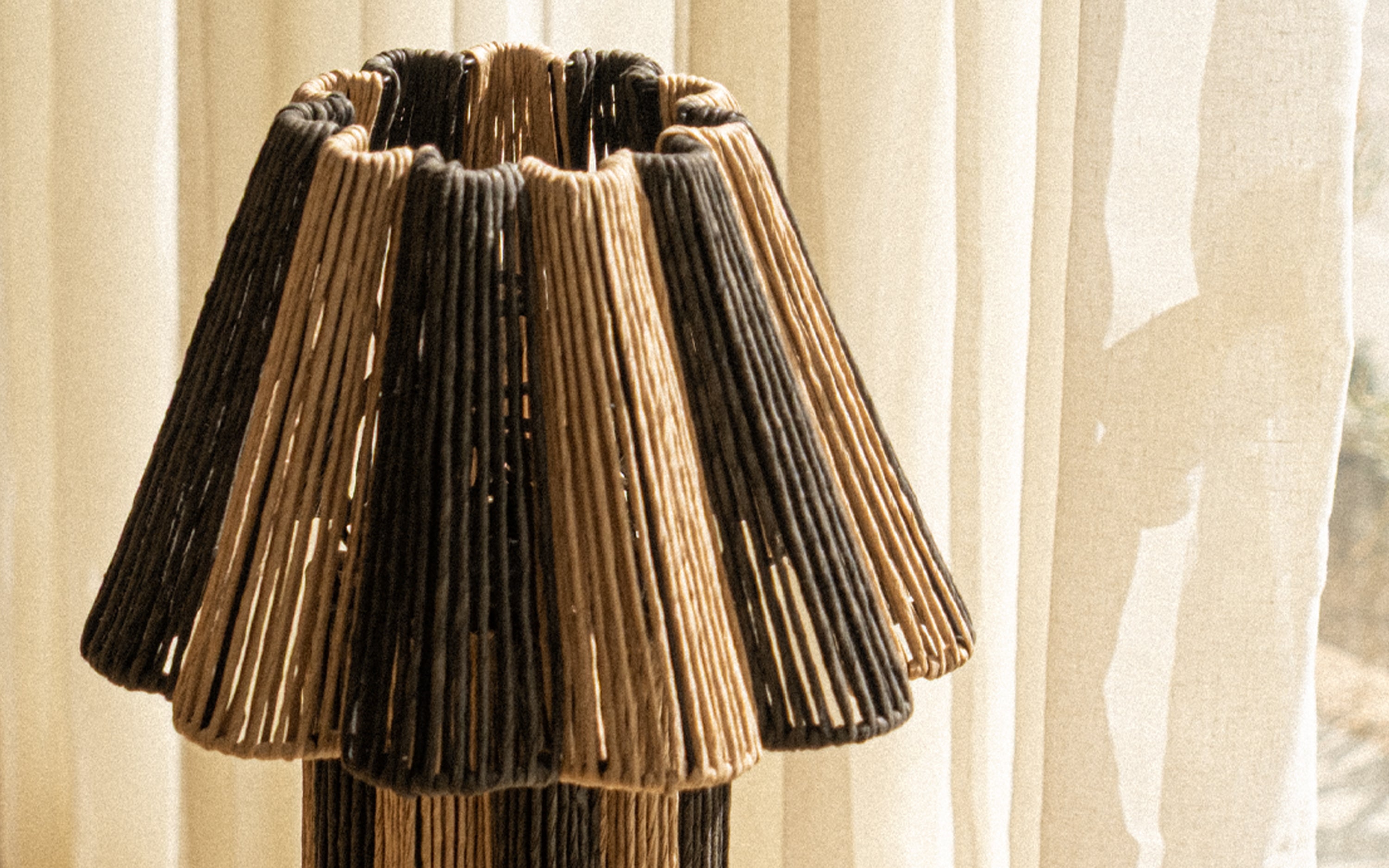 Kenji Conical Table Lamps | Raffia Shade Side Table Lamp - Close shot - from right angle - Orange Tree