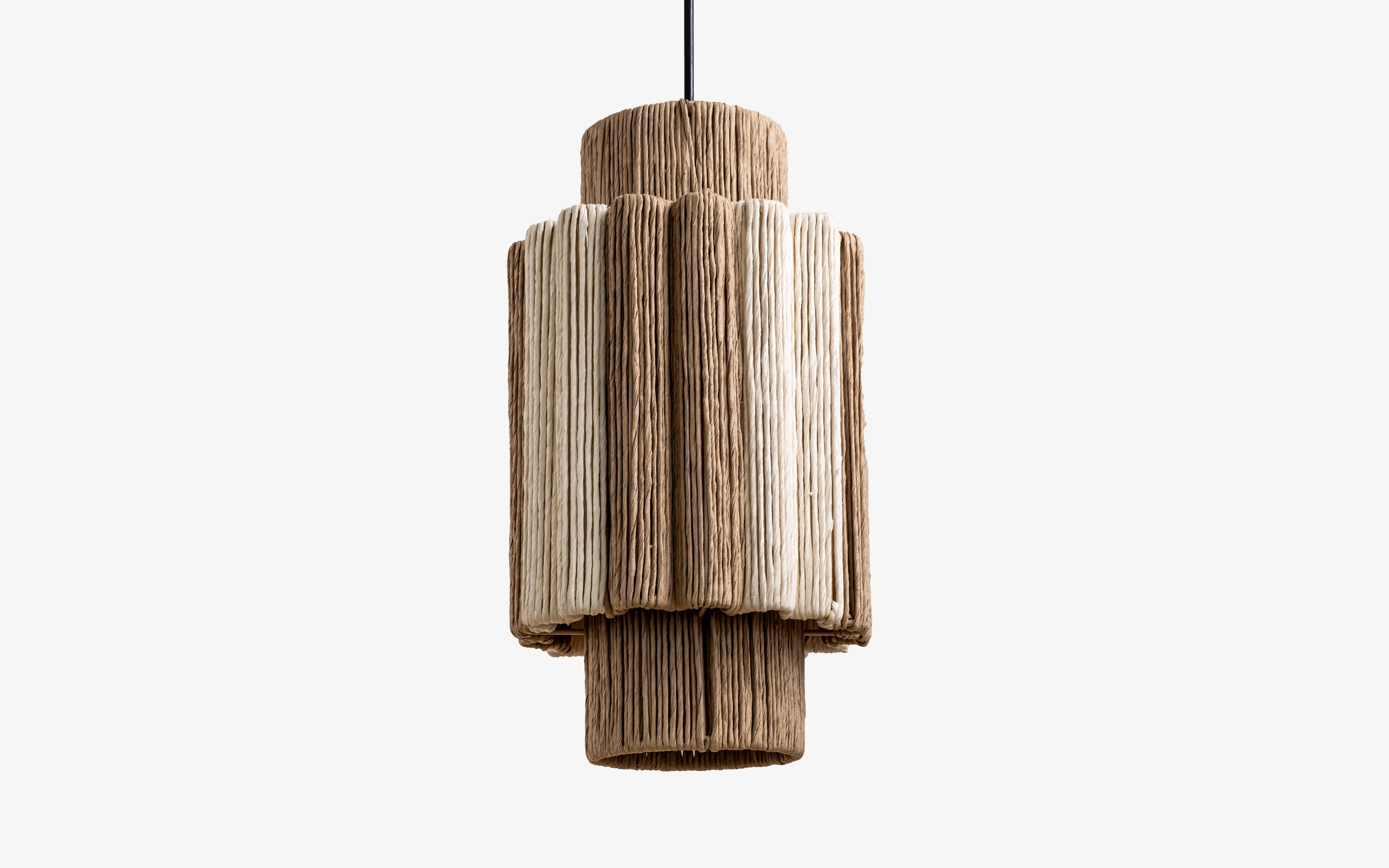 Buy Kenji White Rafia Pendant Lamp | Cylindrical Hanging Light - Close shot - from upper angle - Orange Tree