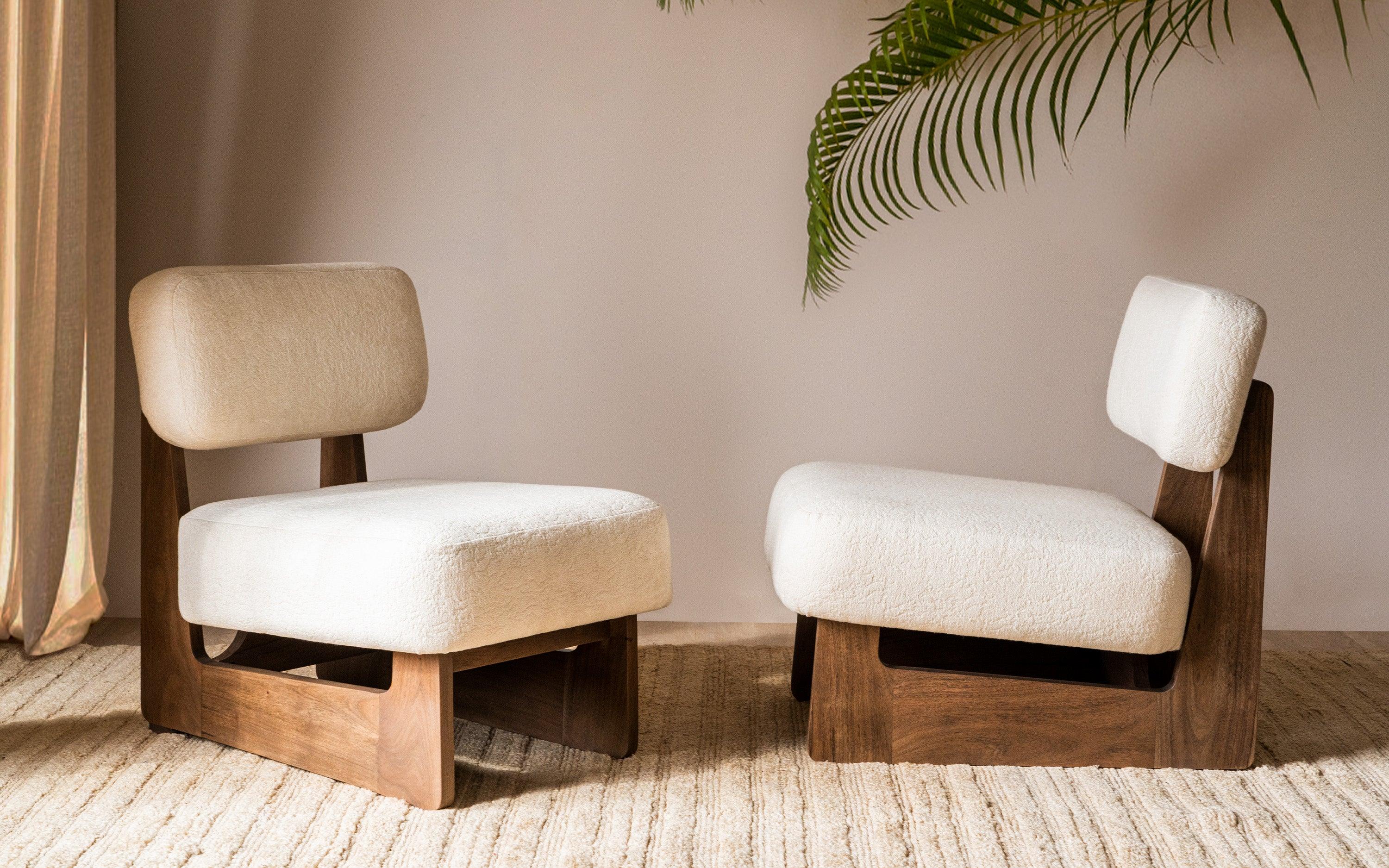 Kino Wooden Lounge Chair with Boucle Fabric Upholstery