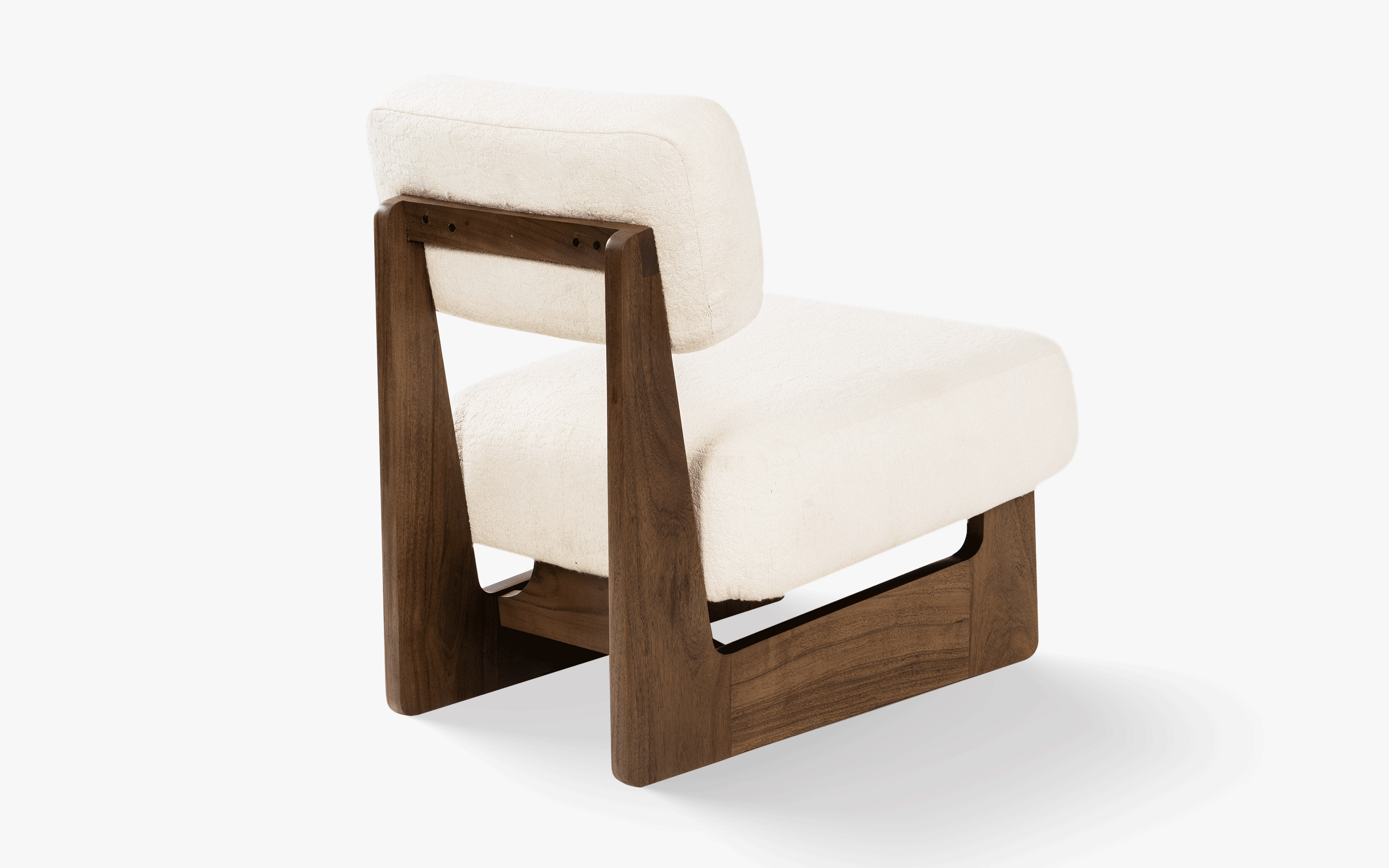 Kino Wooden Lounge Chair with Boucle Fabric and Walnut Finish - with white background - Orange Tree