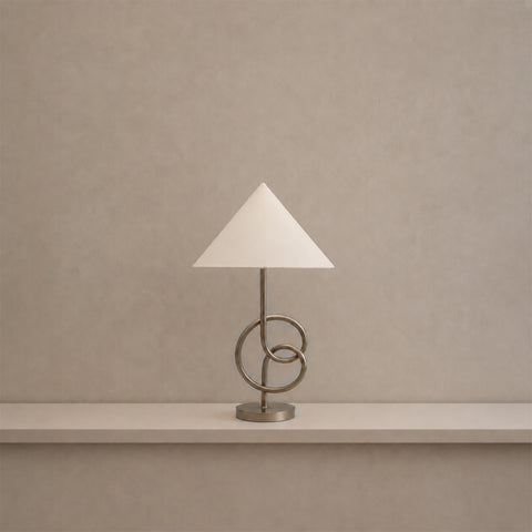 Modern geometric table lamp with white fabric shade
