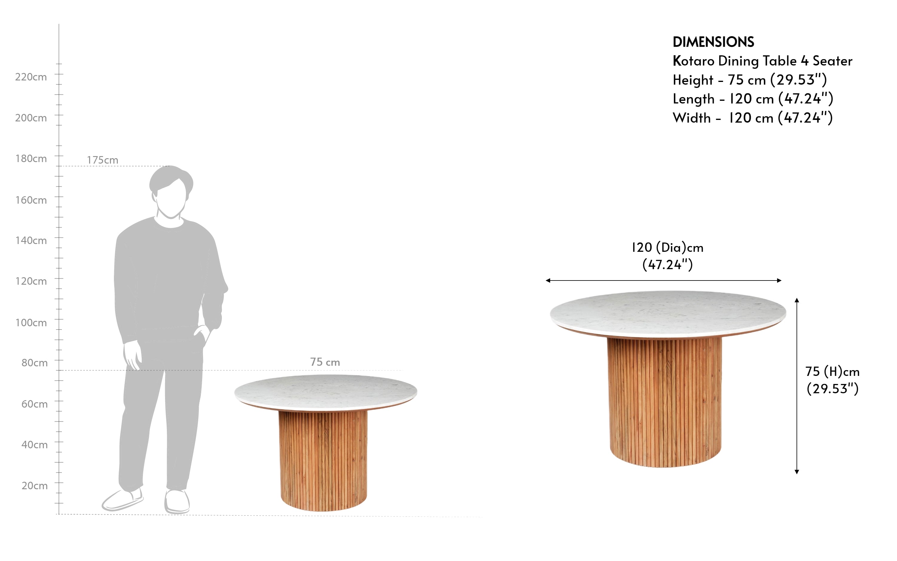 Kotaro 4-Seater Round Marble Top Dining Table - Close shot - from right angle - Orange Tree