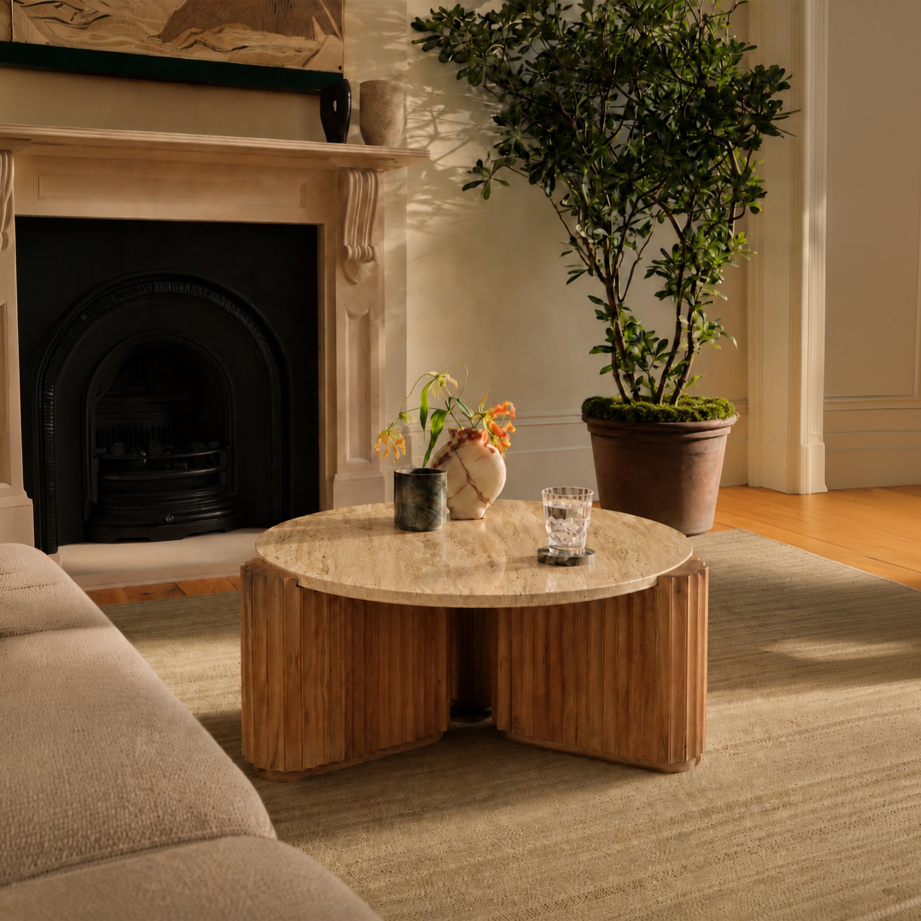 Kotaro Travertine Coffee Table