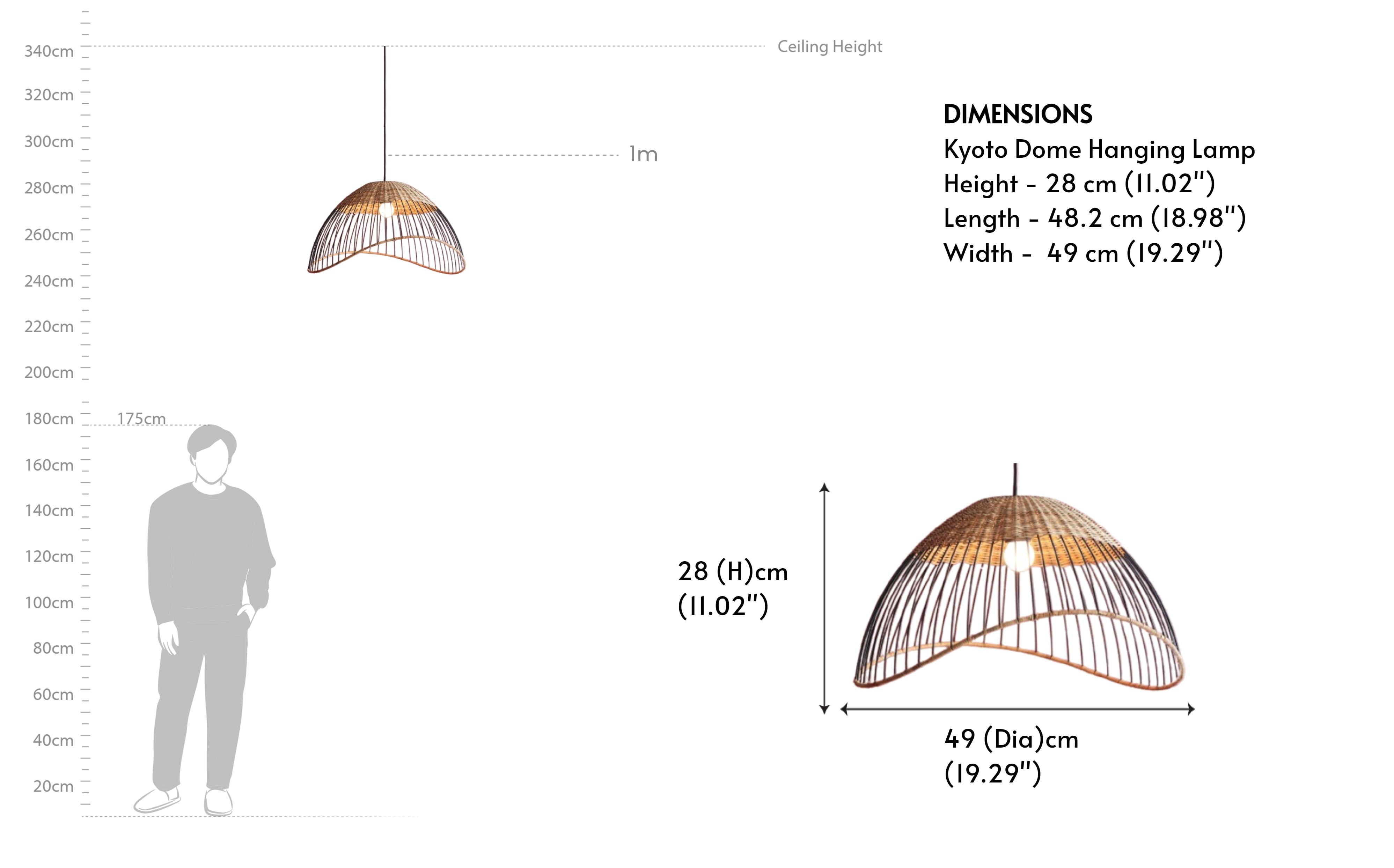 Kyoto Conical Tall Hanging Lamp | Cane Hanging Light - Close shot - from right angle - Orange Tree