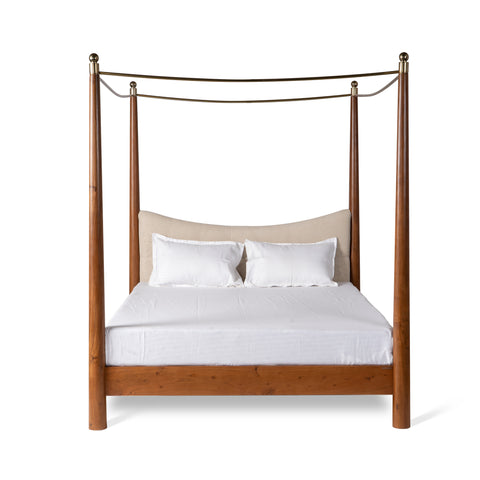 Simple four poster bed with clean modern design in white background