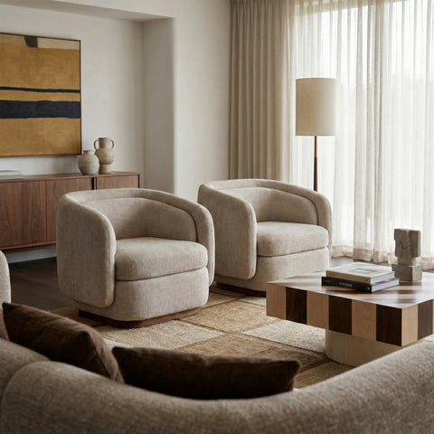 Curved armchairs in modern living room