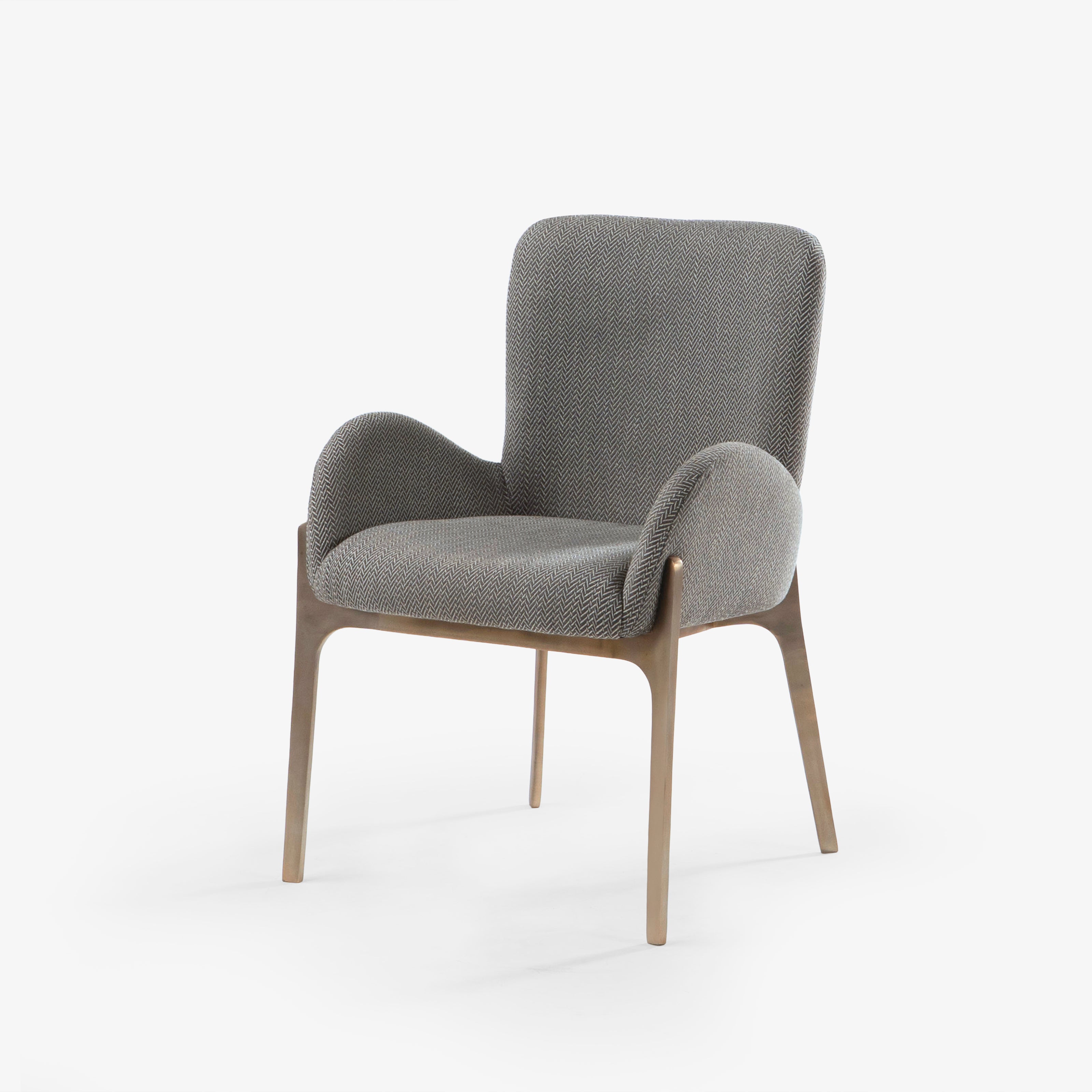 Angled view of gray dining chair