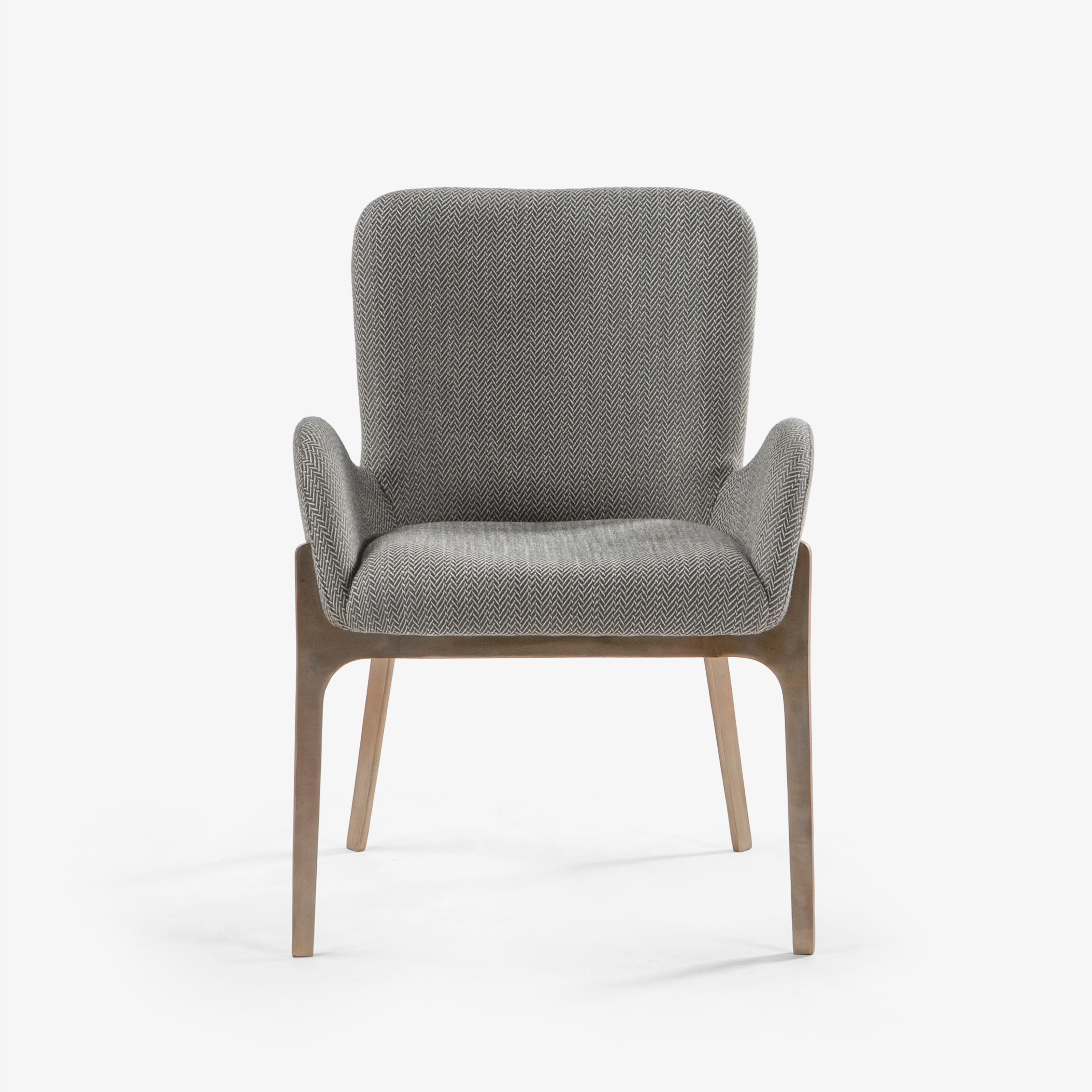 Front view of gray upholstered chair