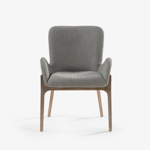 Front view of gray upholstered chair