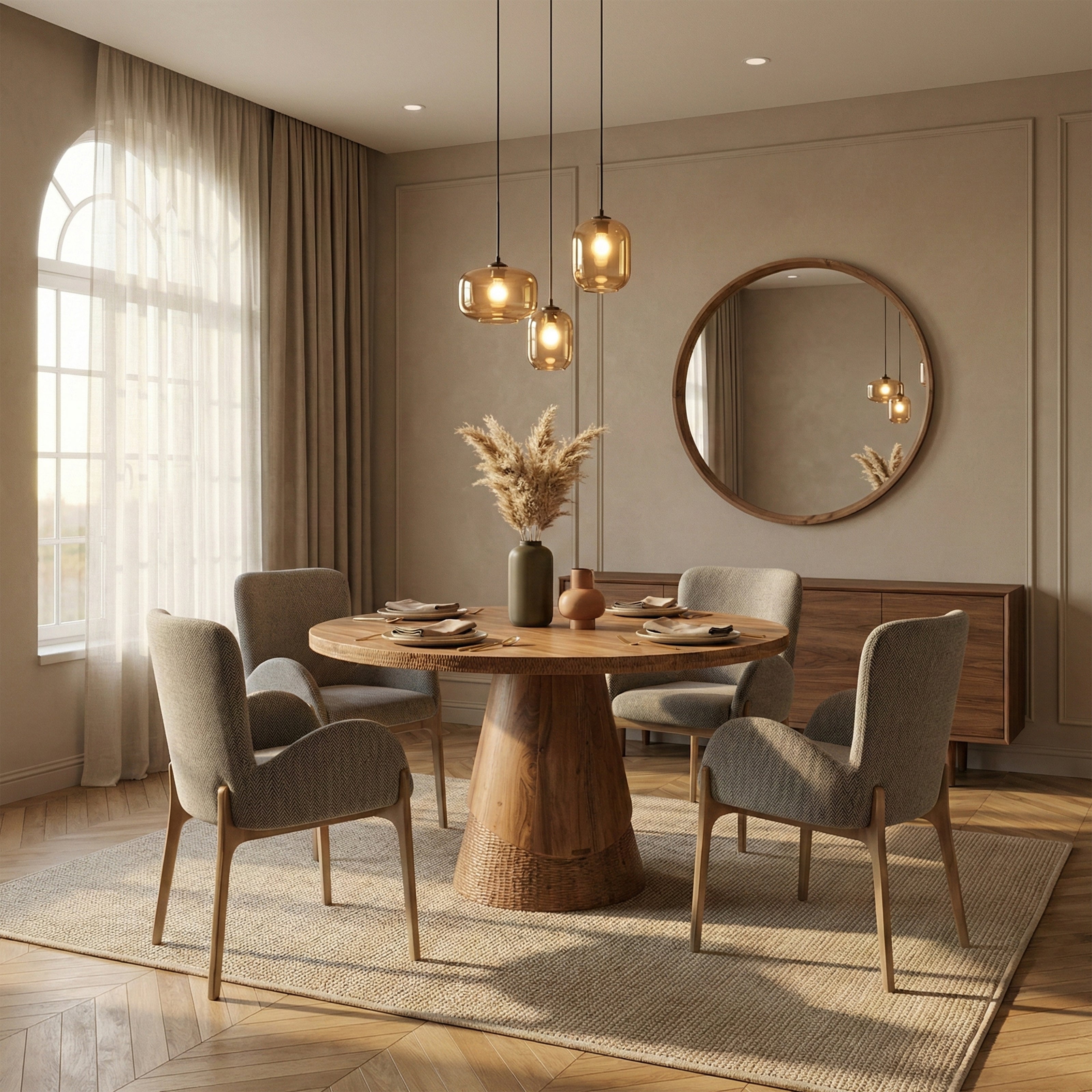 Round dining table in warm interior