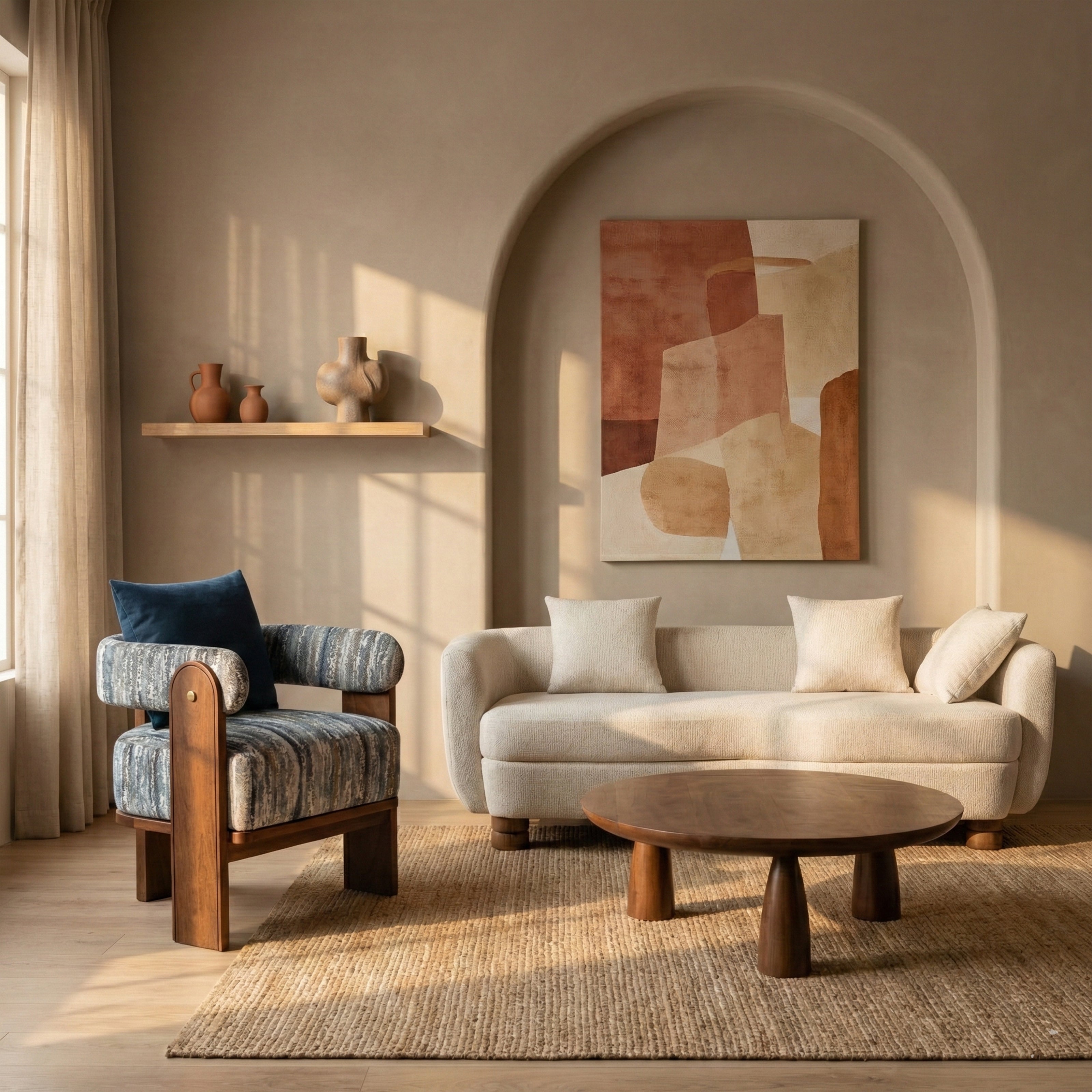 Textured chair in arched interior