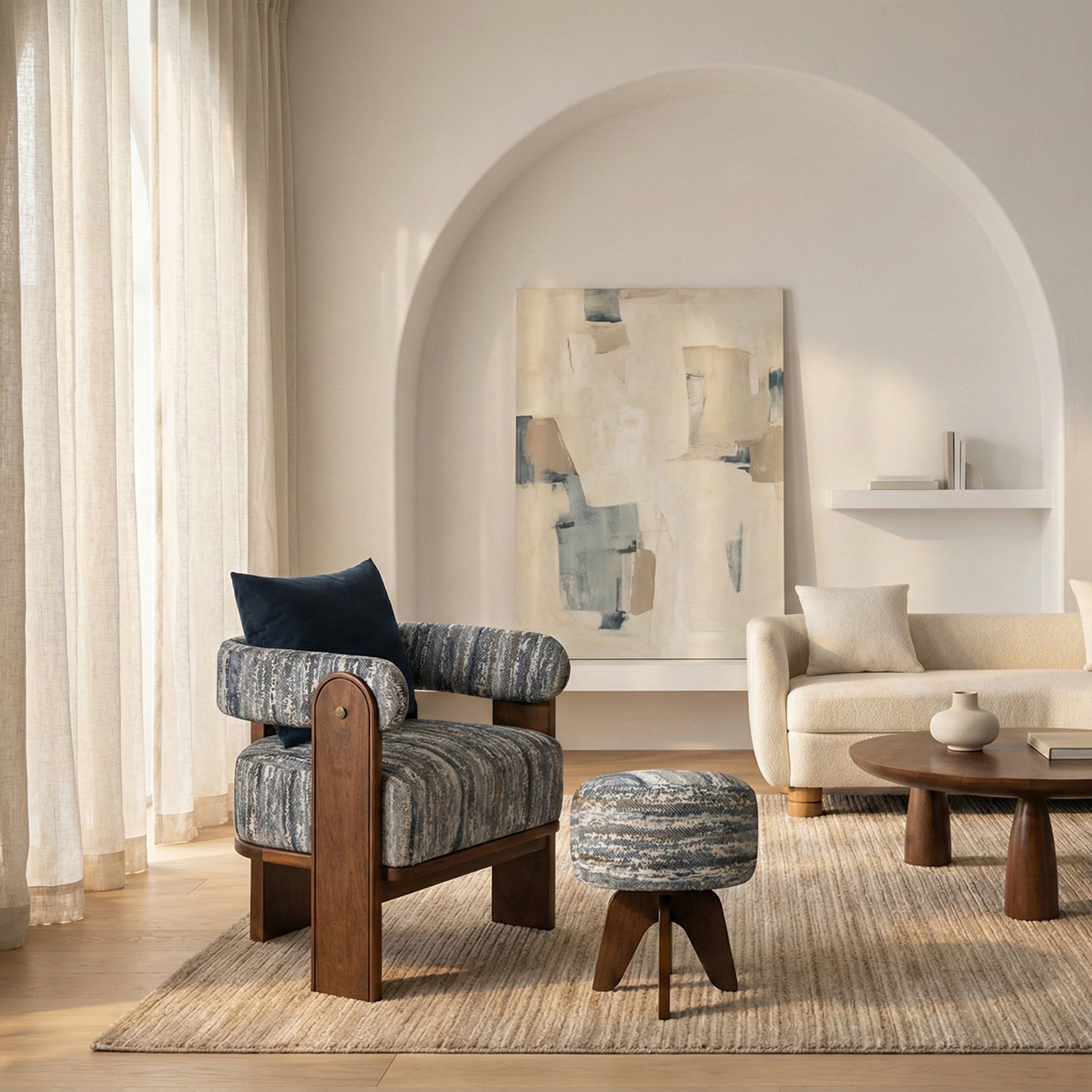 Patterned armchair in living room