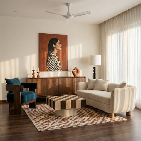 Living room with blue accent chair