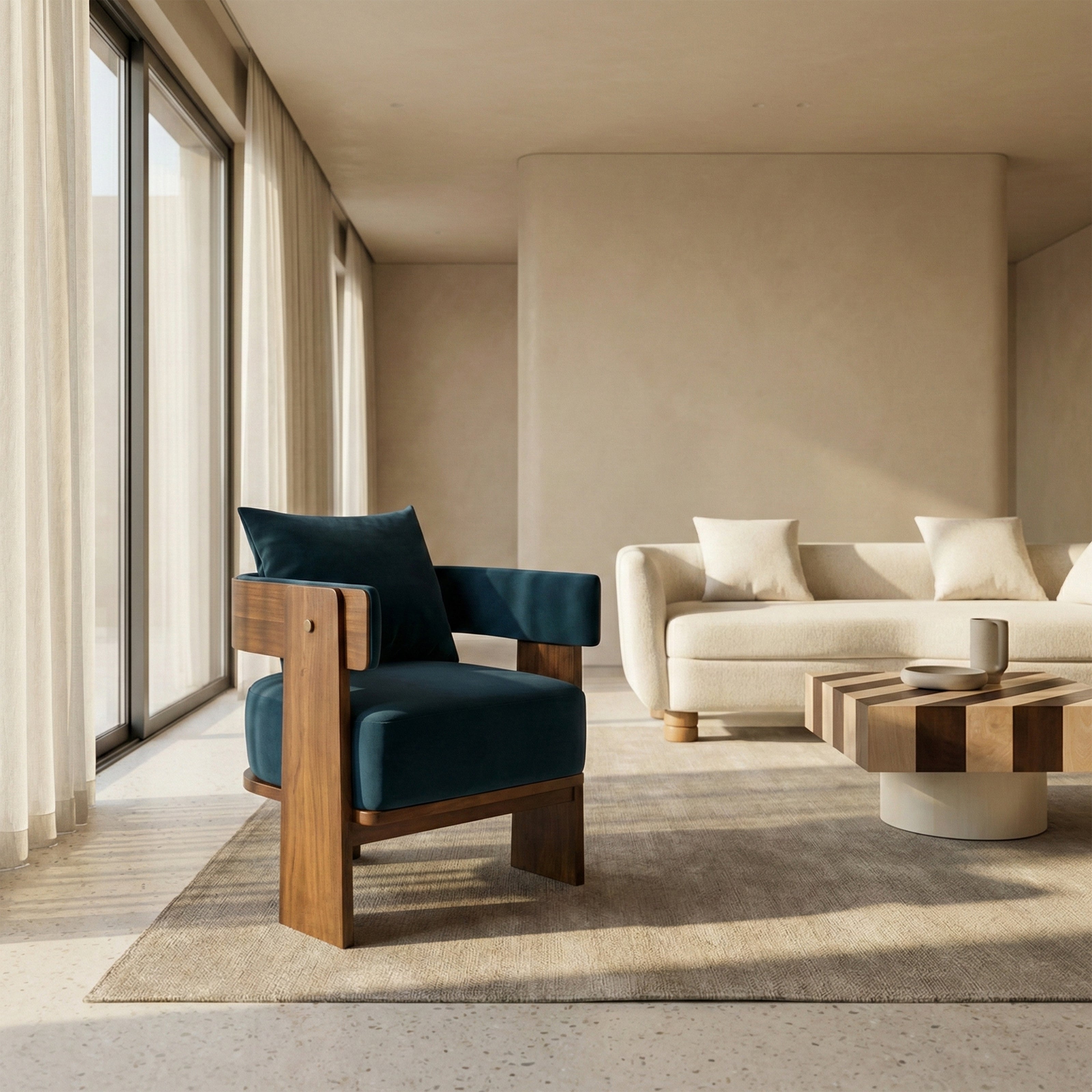 Blue armchair in modern living room