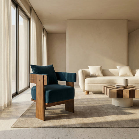 Blue armchair in modern living room