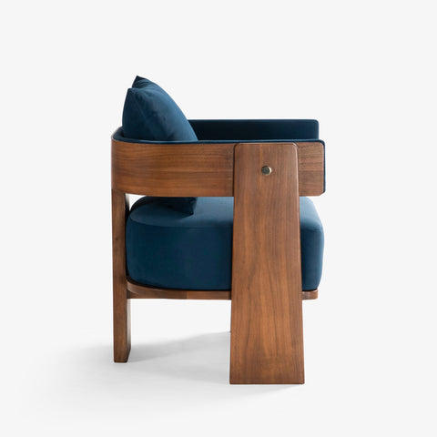 Blue chair angled view