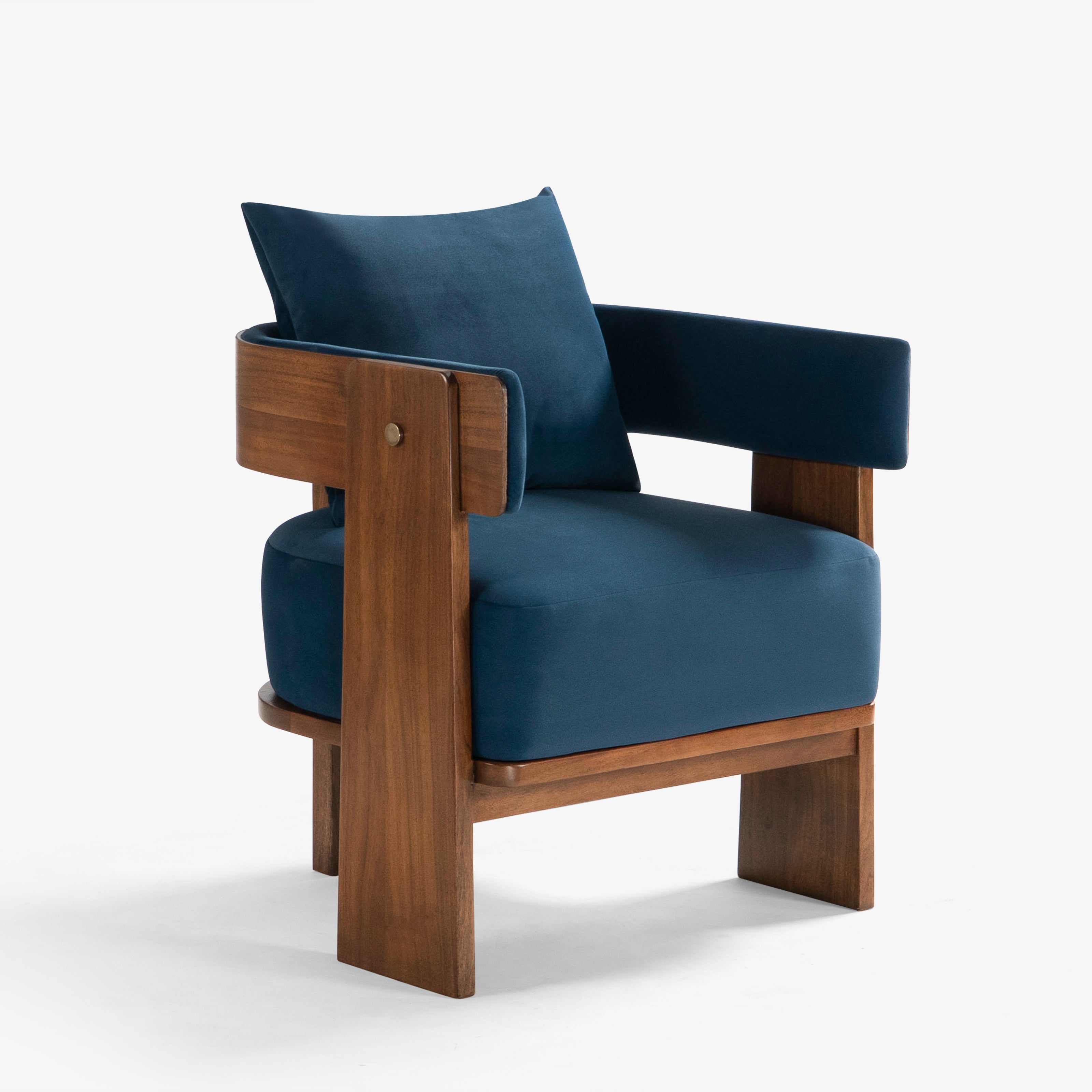 Blue chair angled view