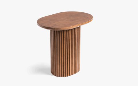 Linn Side Table - Ribbed table made from mango wood with light walnut finish. Perfect wooden side table for living room.