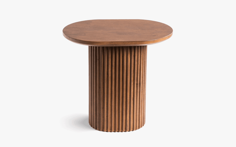 Linn Side Table - Ribbed table made from mango wood with light walnut finish. Perfect wooden side table for living room.