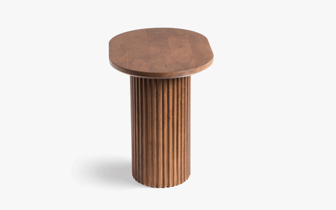 Linn Side Table - Ribbed table made from mango wood with light walnut finish. Perfect wooden side table for living room.
