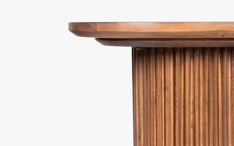 Linn Side Table - Ribbed table made from mango wood with light walnut finish. Perfect wooden side table for living room.