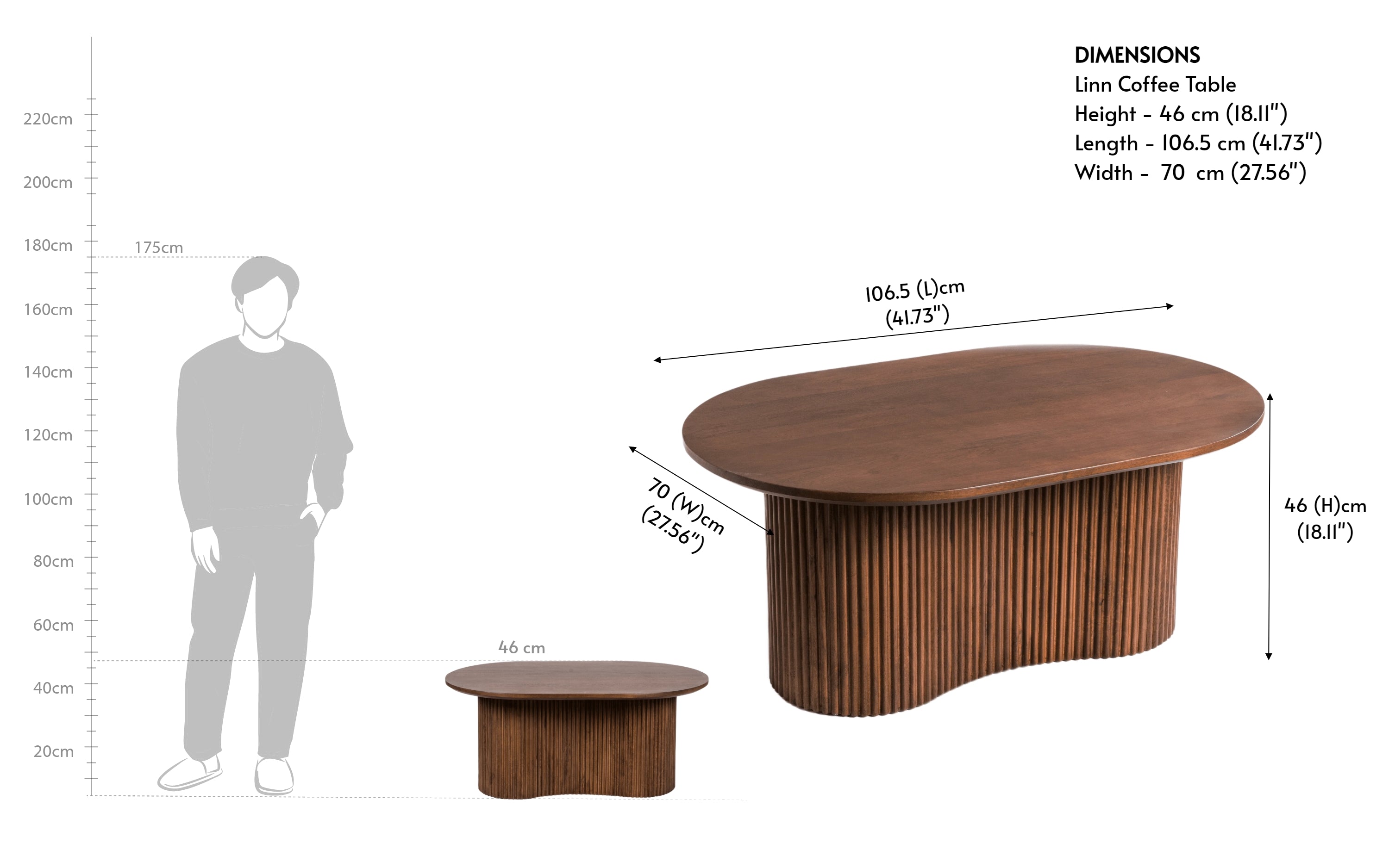 Linn Oval Coffee Table Solid Wood with Light Walnut Finish - with white background - Orange Tree