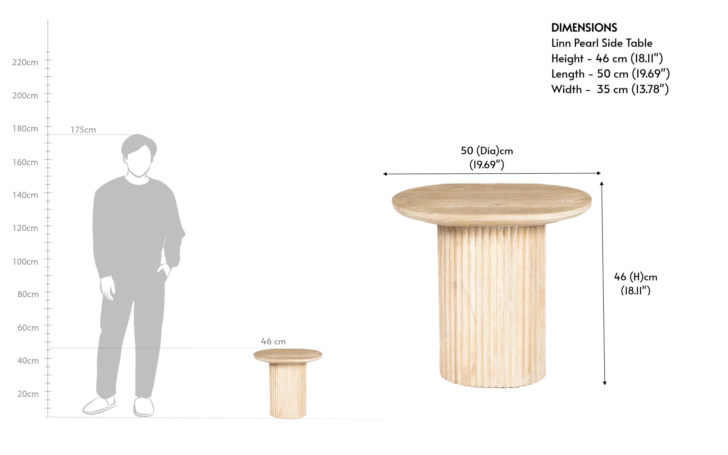 Linn Ribbed Solid Wood White Side Table - with white background - Orange Tree