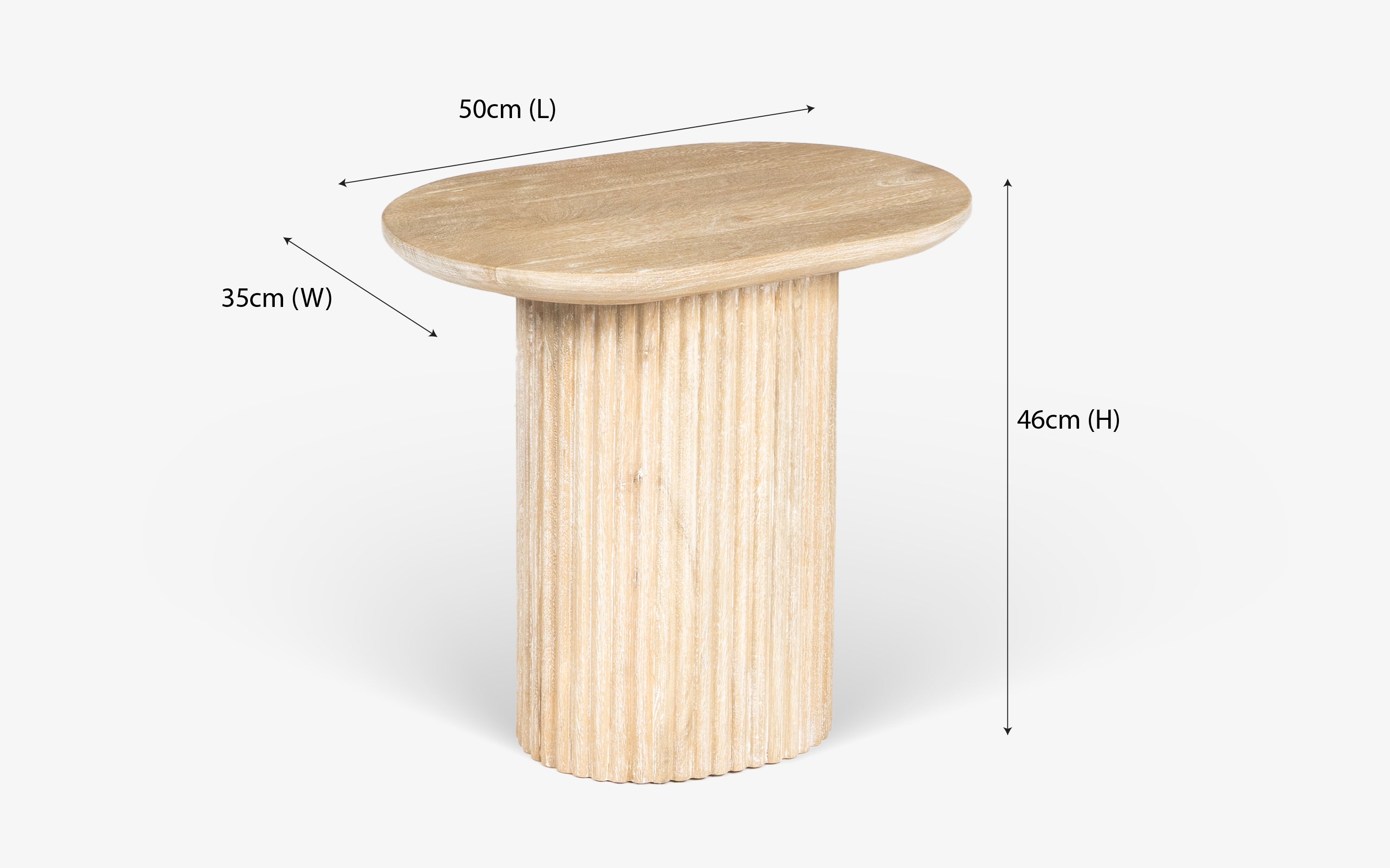 Linn Ribbed Solid Wood White Side Table - with white background - Orange Tree