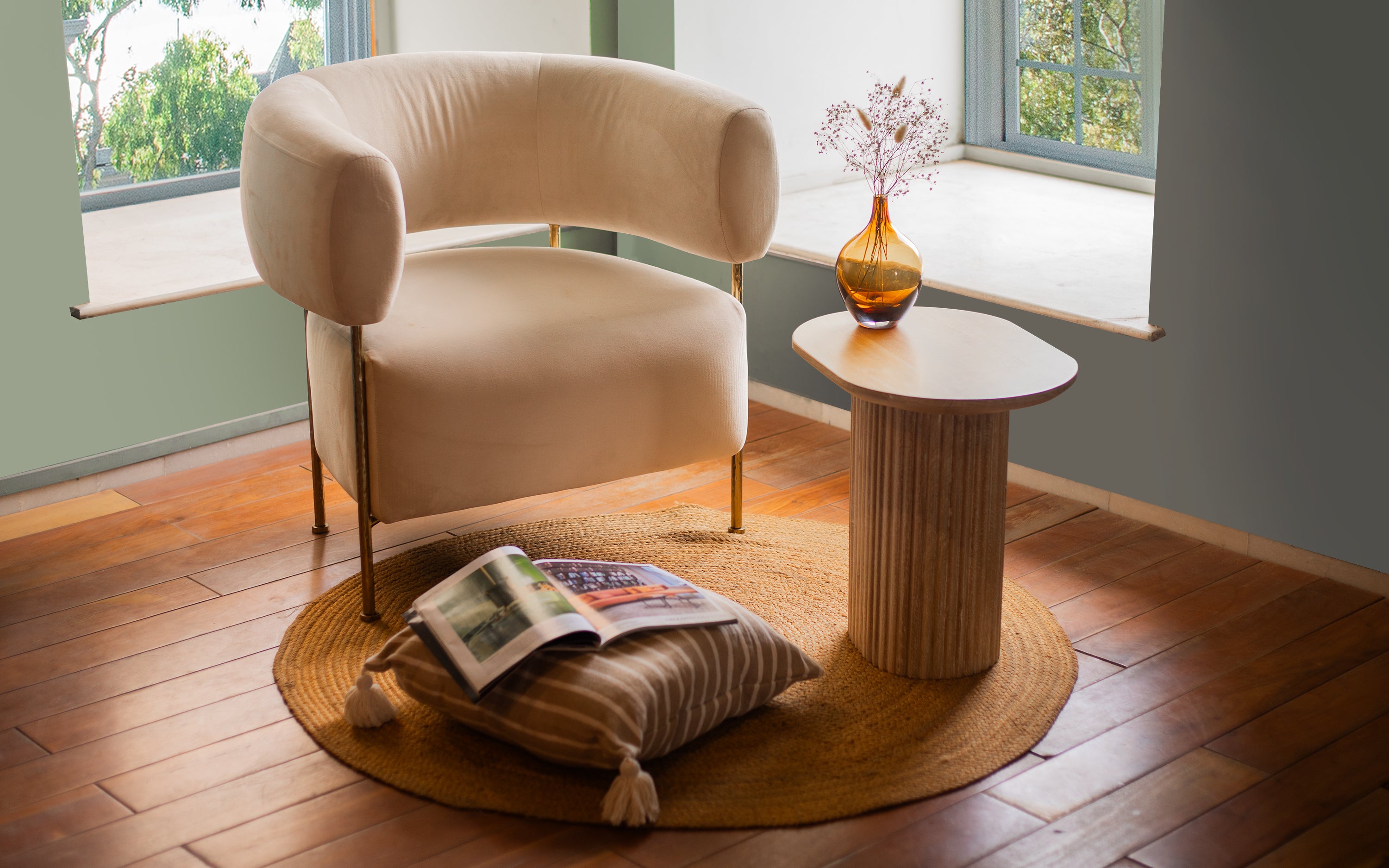 Linn Ribbed Solid Wood White Side Table - Close shot - Orange Tree