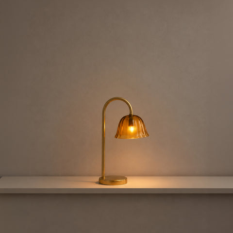 Brass table lamp illuminated