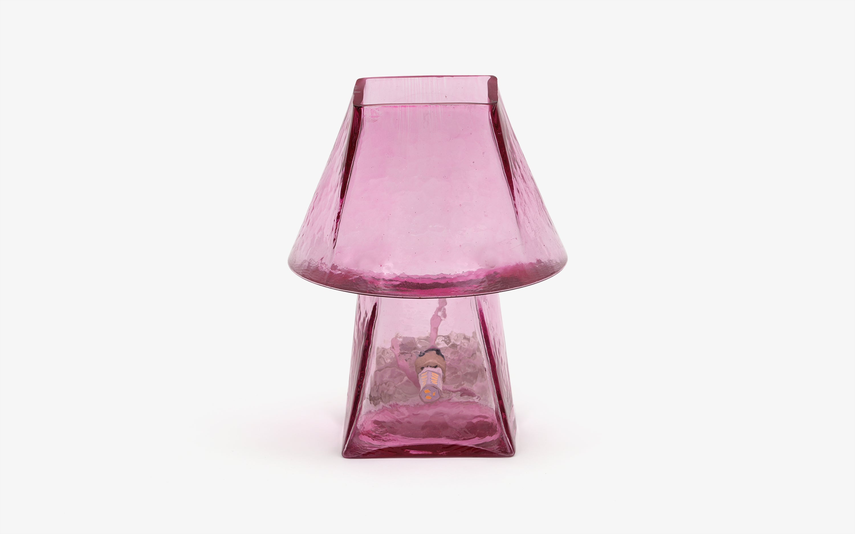 Lueur Conical Pink Mini Table Lamp | Casted Glass in Pink - with white background - Orange Tree