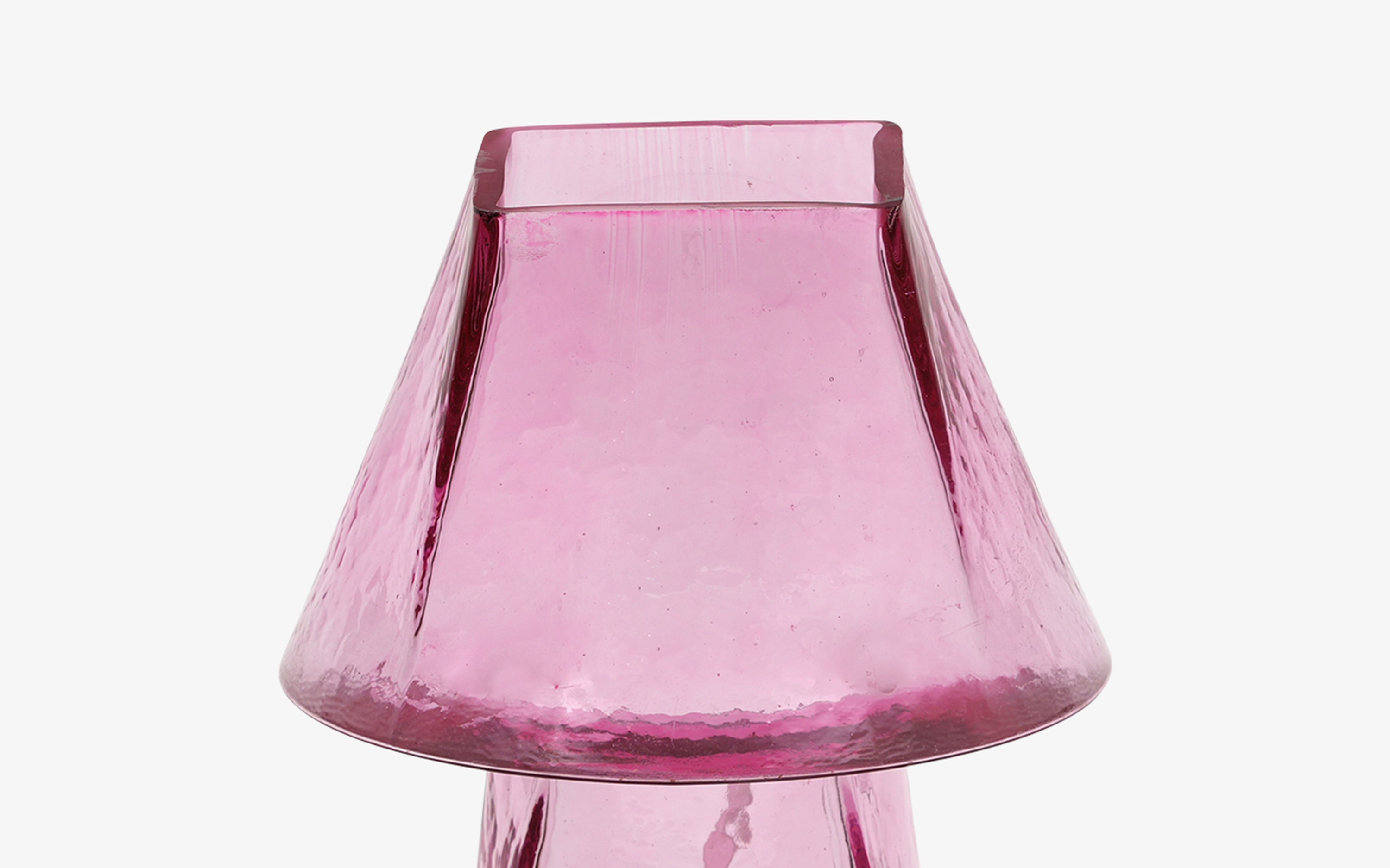 Lueur Conical Pink Mini Table Lamp | Casted Glass in Pink - Close shot - from left angle - Orange Tree
