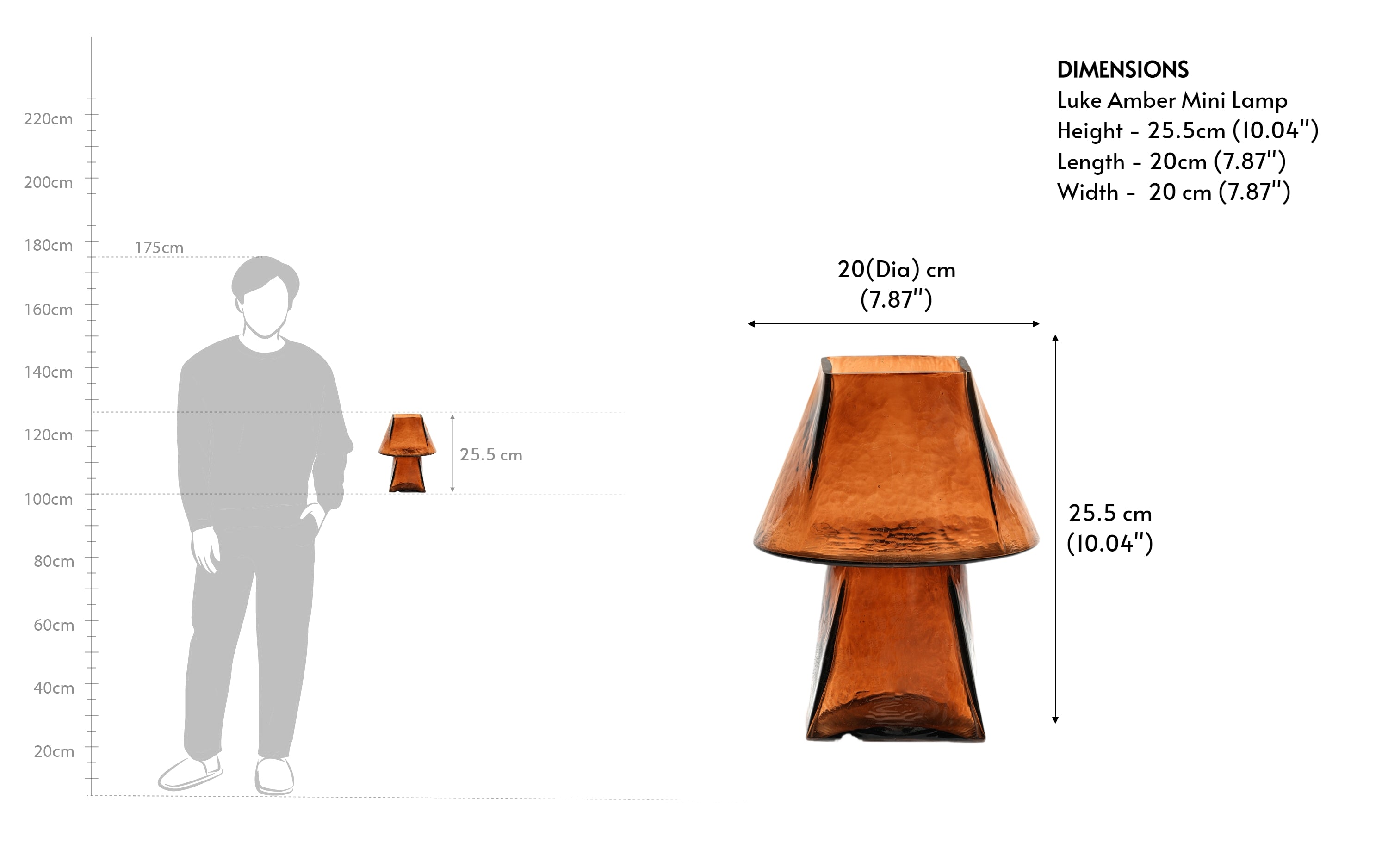 Buy Lueur Conical Amber Mini Table Lamp | Casted Glass - Close shot - from right angle - Orange Tree