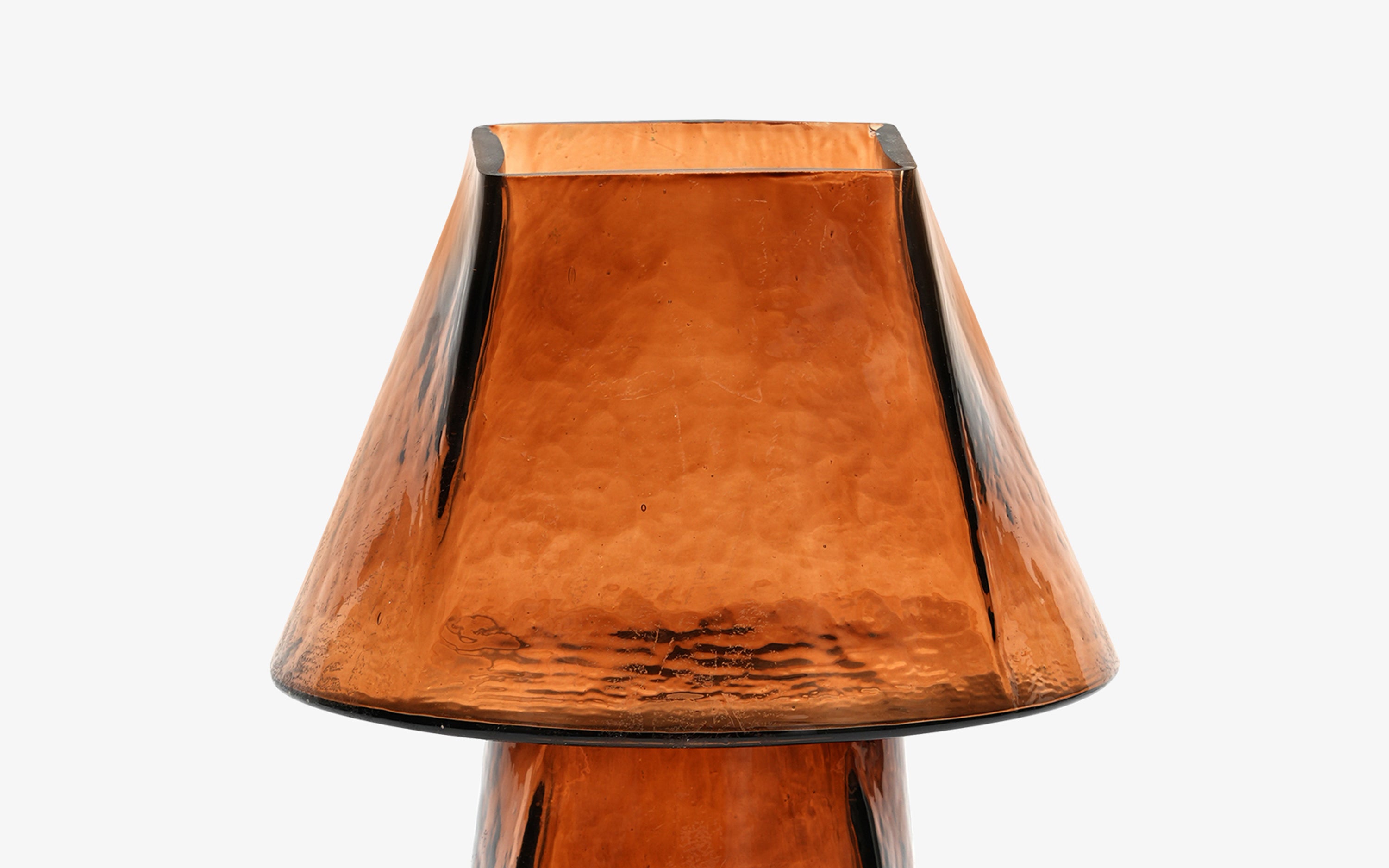 Buy Lueur Conical Amber Mini Table Lamp | Casted Glass - Close shot - from left angle - Orange Tree